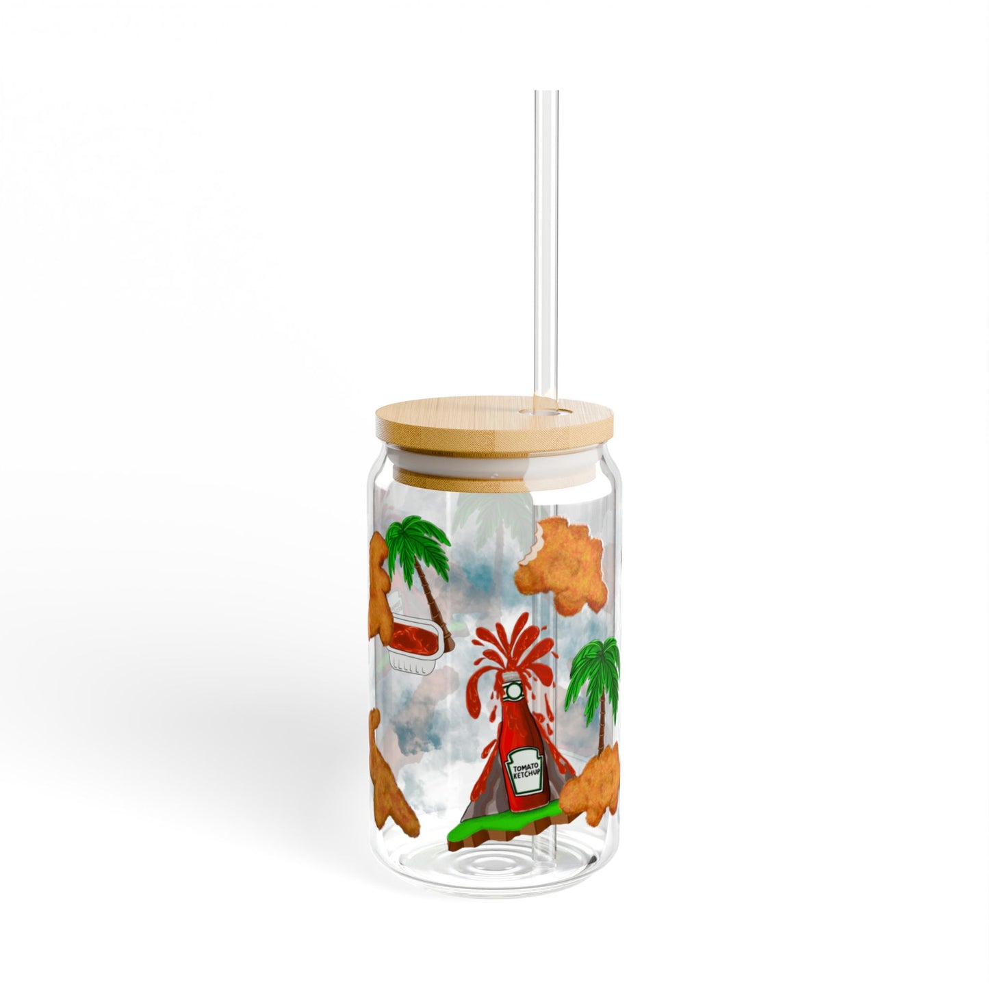 Dino Nuggets Sipper Glass, 16oz | Fun Summer Drinkware, Hawaiian Vibes, Beach Party Decor, Eco-Friendly Glass, Gift for Nature Lovers