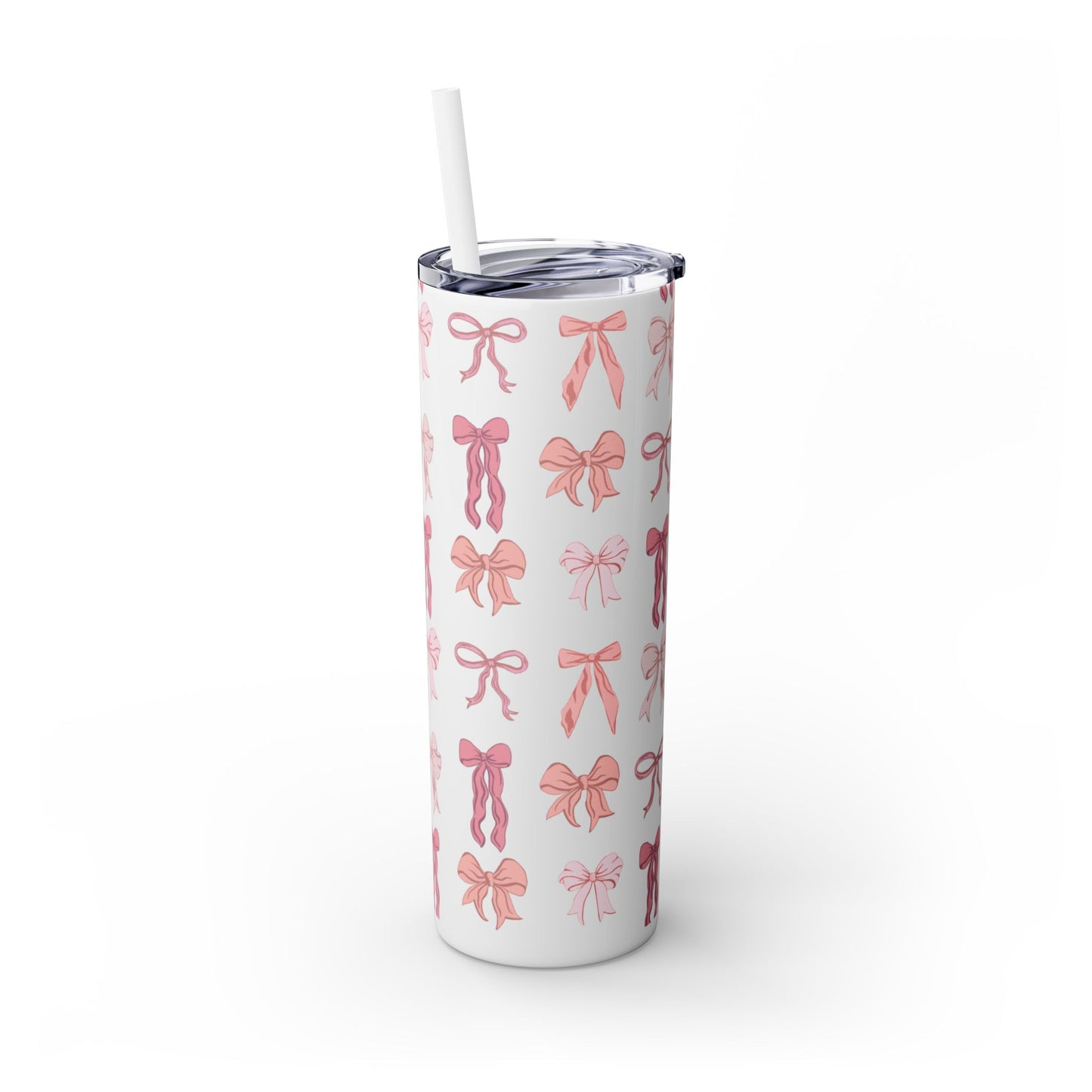 Cute Bow Pattern Skinny Tumbler, 20oz Travel Mug, Gift for Her, Bridesmaid Gift, Bachelorette Party Favor, Hydration Cup