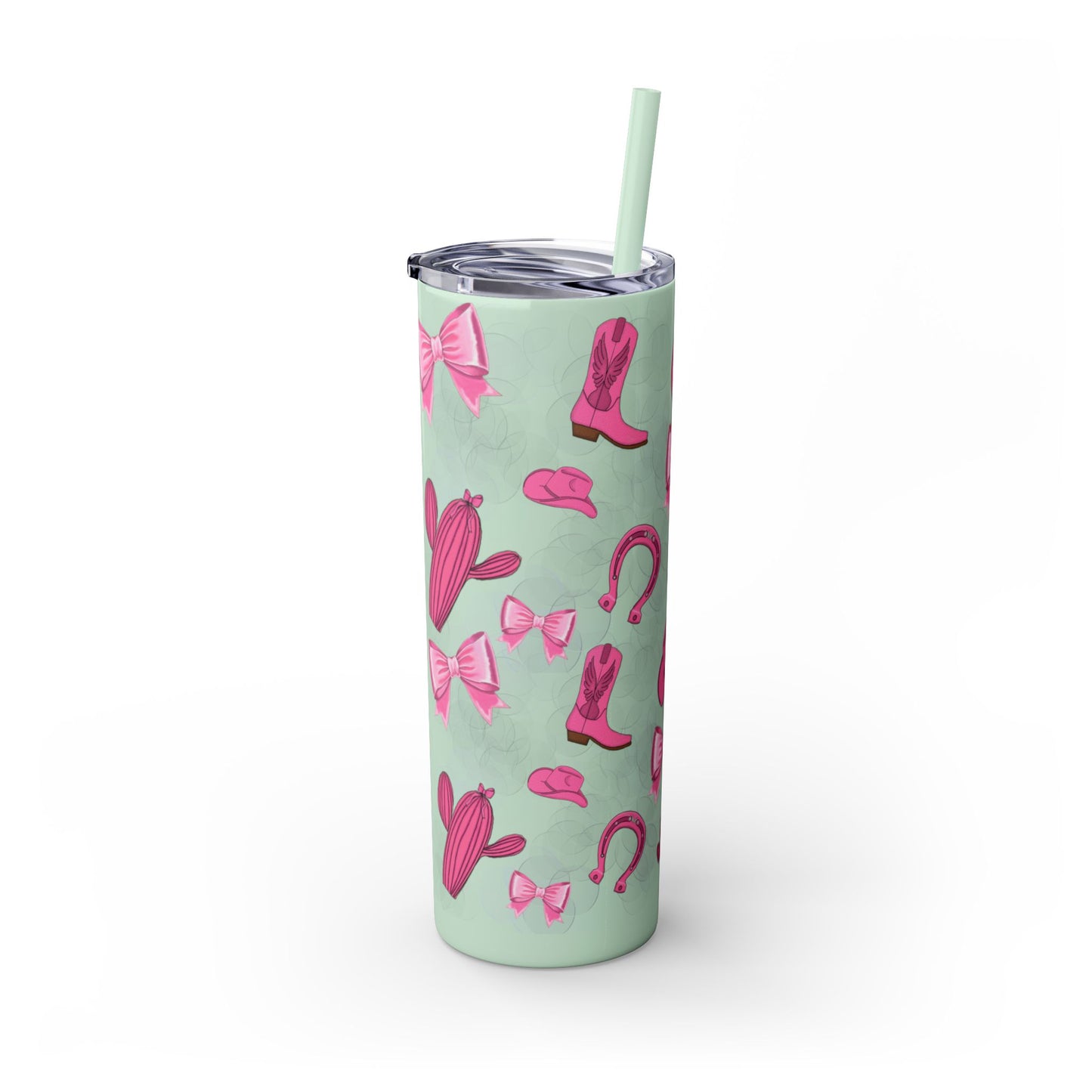 Fun Pink Cowgirl Skinny Tumbler - 20oz, Western Style Drinkware, Cactus and Bow Design, Perfect for Gifts, Summer Parties, or Rodeos