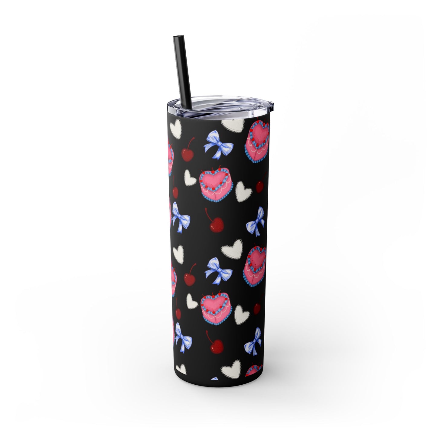 Heart Cake Skinny Tumbler, 20oz | Cute Hearts & Bows Drinkware | Gift for Her, Love Mug, Floral Tumbler, Sweetheart Tumbler