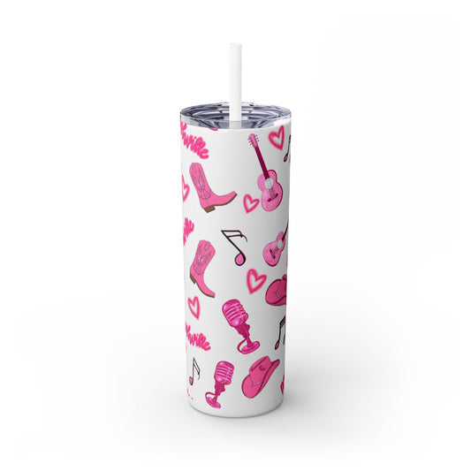 Pink Nashville Themed Skinny Tumbler | 20oz Drink Cup for Concerts, Parties, Gifts, Festivals, or Daily Use