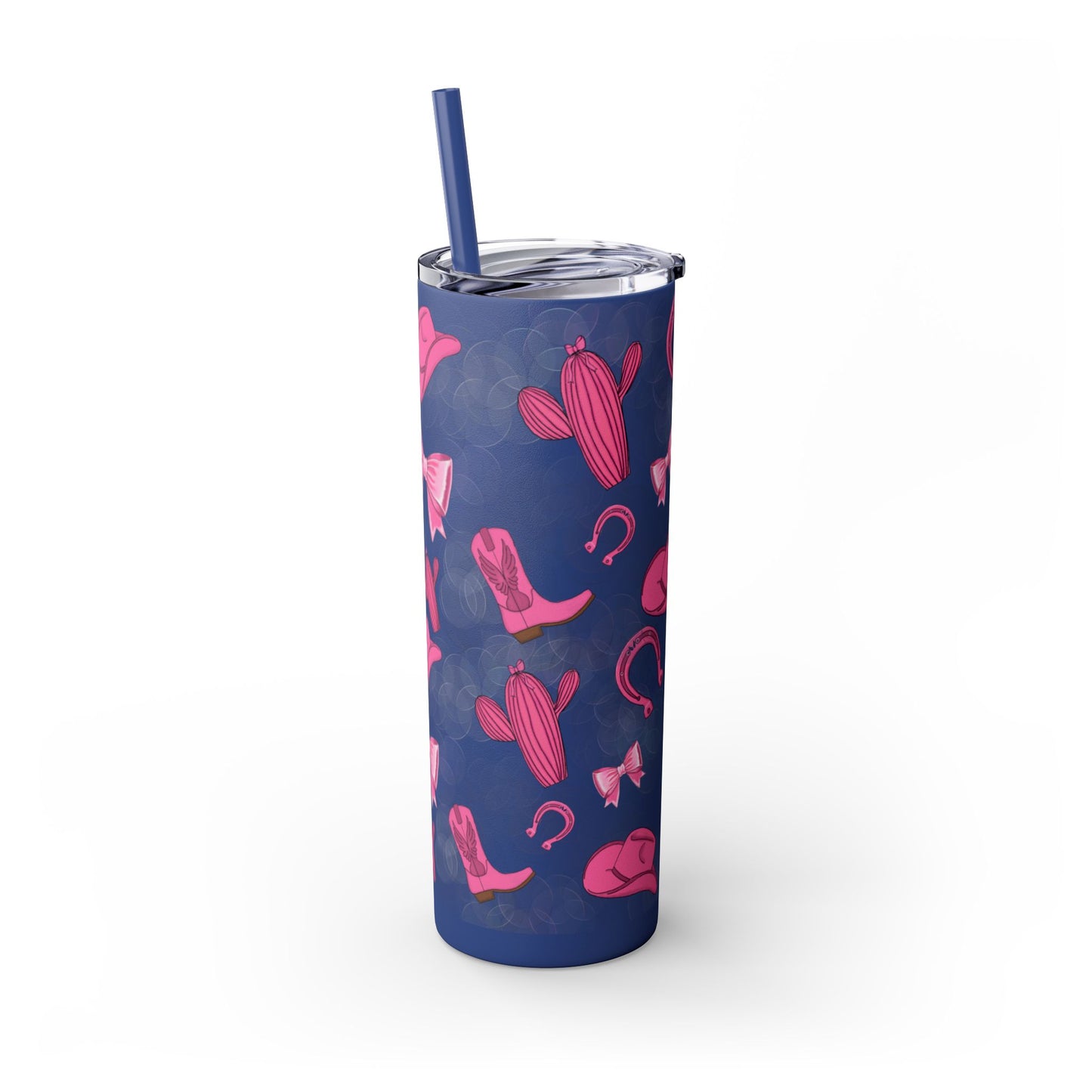 Fun Pink Cowgirl Skinny Tumbler - 20oz, Western Style Drinkware, Cactus and Bow Design, Perfect for Gifts, Summer Parties, or Rodeos