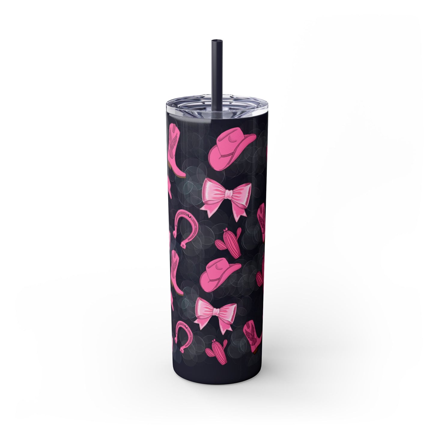Fun Pink Cowgirl Skinny Tumbler - 20oz, Western Style Drinkware, Cactus and Bow Design, Perfect for Gifts, Summer Parties, or Rodeos