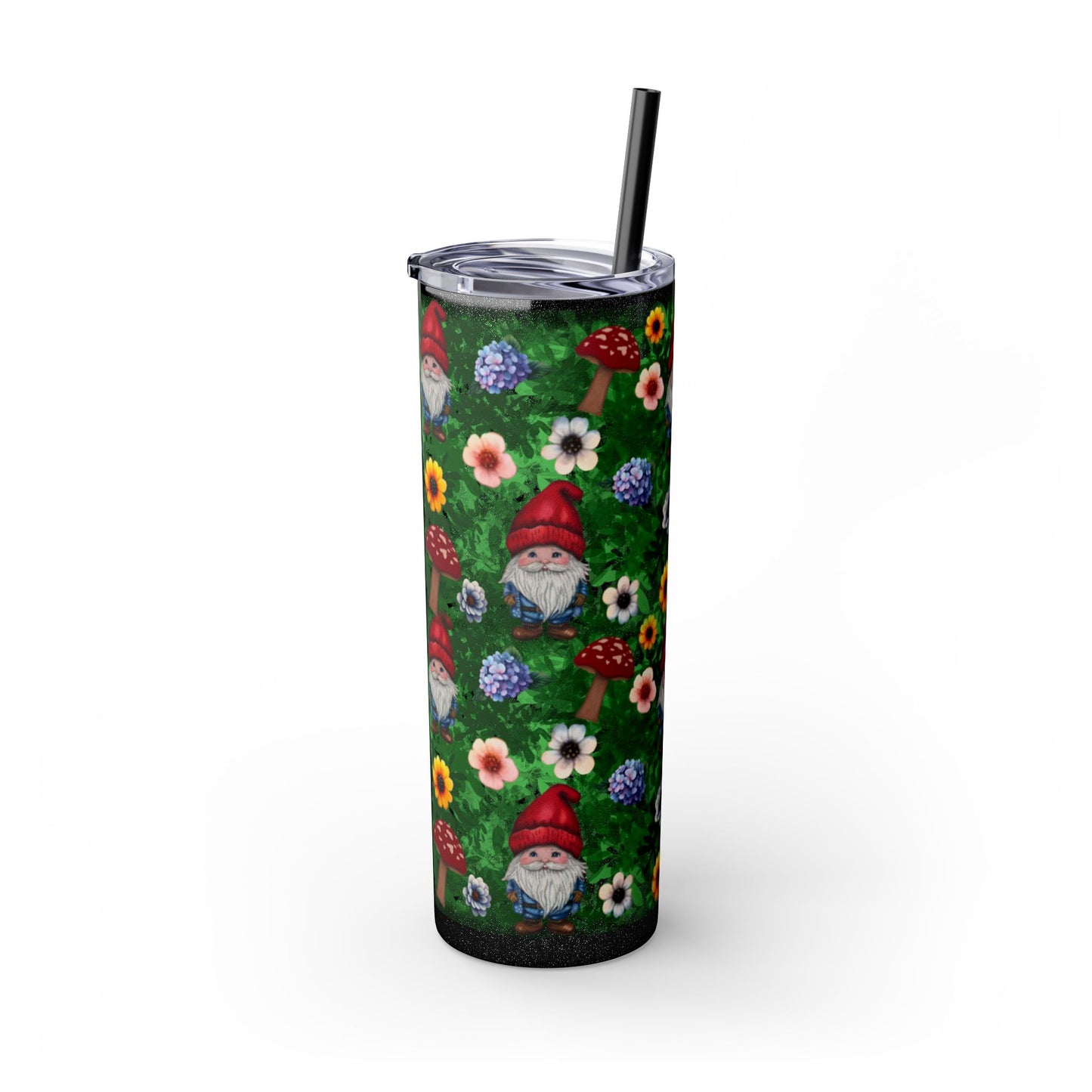 Whimsical Gnome Skinny Tumbler with Straw, Perfect for Garden Lovers, Cute Gift for Birthdays, Summer Drinks, Floral Design