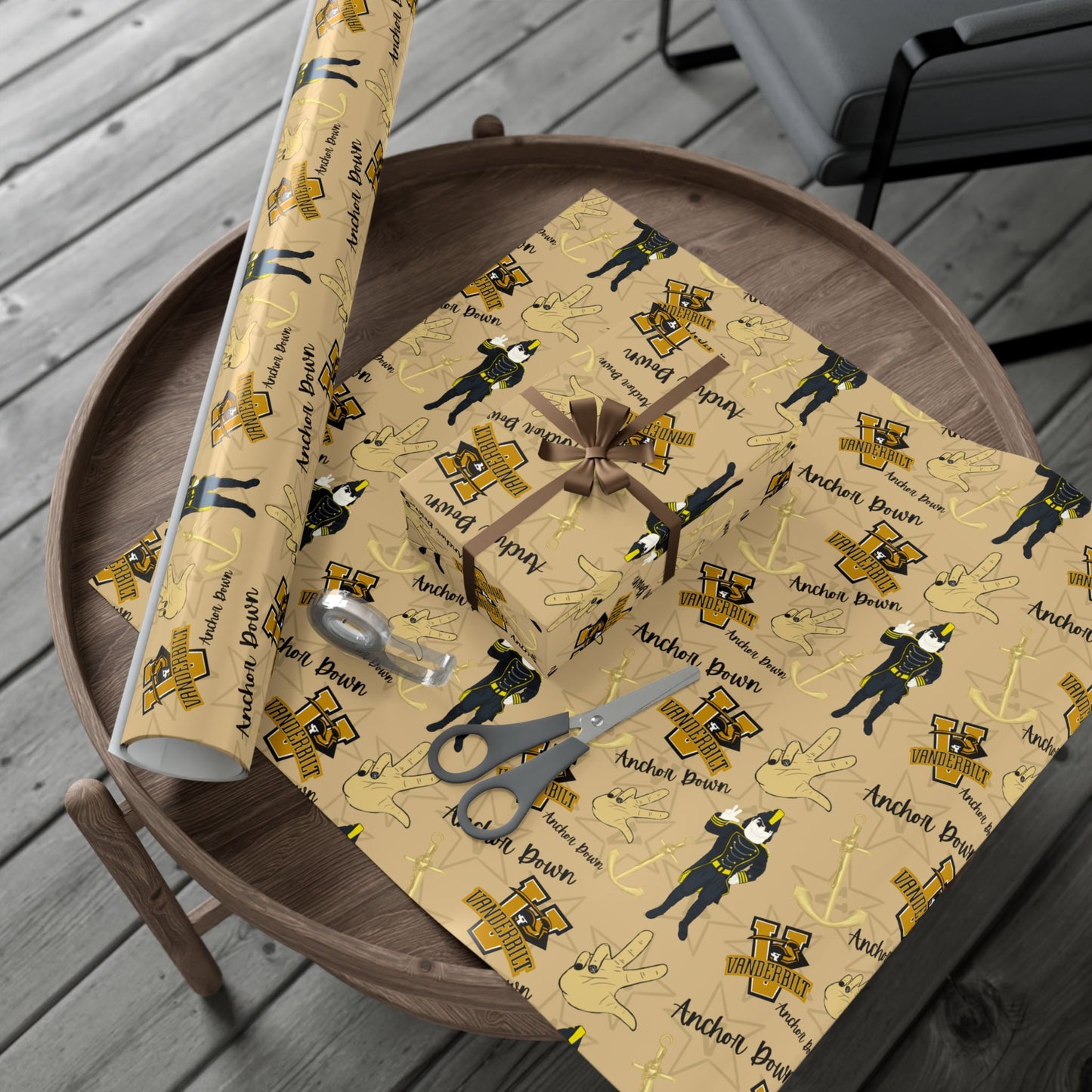 Vanderbilt Pattern Gift Wrap Paper — Personalized College Mascot Wrapping Sheets