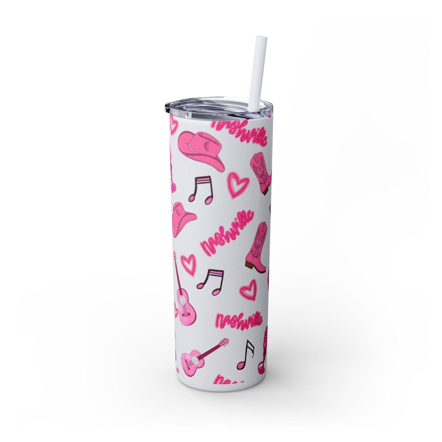 Pink Nashville Themed Skinny Tumbler | 20oz Drink Cup for Concerts, Parties, Gifts, Festivals, or Daily Use