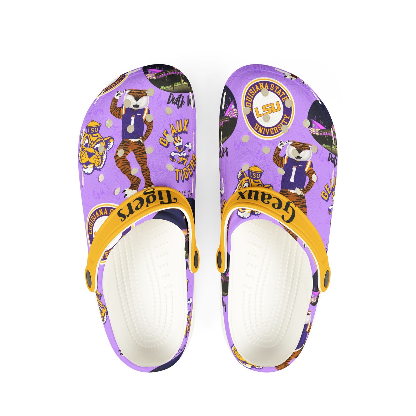 LSU EVA Foam Rubber Shoes for Mardi Gras Celebrations, Comfortable Clogs for Beach, Walking, Outdoor Fun, Gifts for LSU Fans