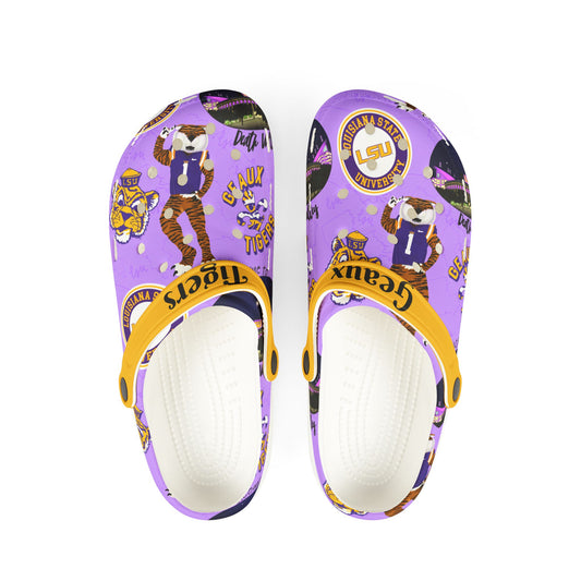 LSU EVA Foam Rubber Shoes for Mardi Gras Celebrations, Comfortable Clogs for Beach, Walking, Outdoor Fun, Gifts for LSU Fans