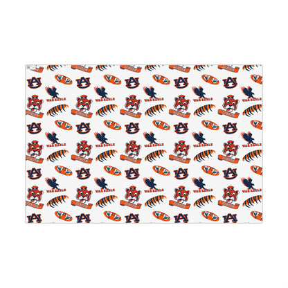 Auburn Tigers Patterned Gift Wrap Paper – Collegiate Football Wrapping Sheets (Includes AU Logos, War Eagle & Tiger Motifs)