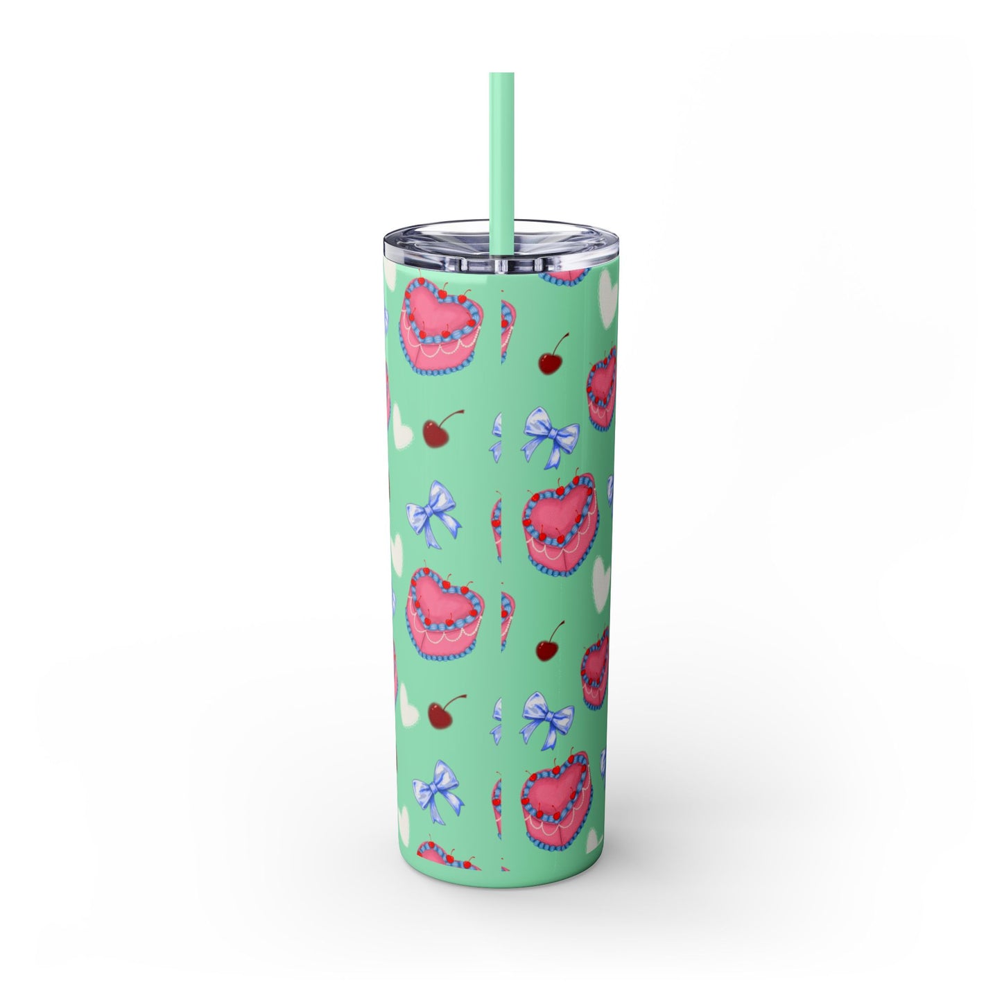 Heart Cake Skinny Tumbler, 20oz | Cute Hearts & Bows Drinkware | Gift for Her, Love Mug, Floral Tumbler, Sweetheart Tumbler