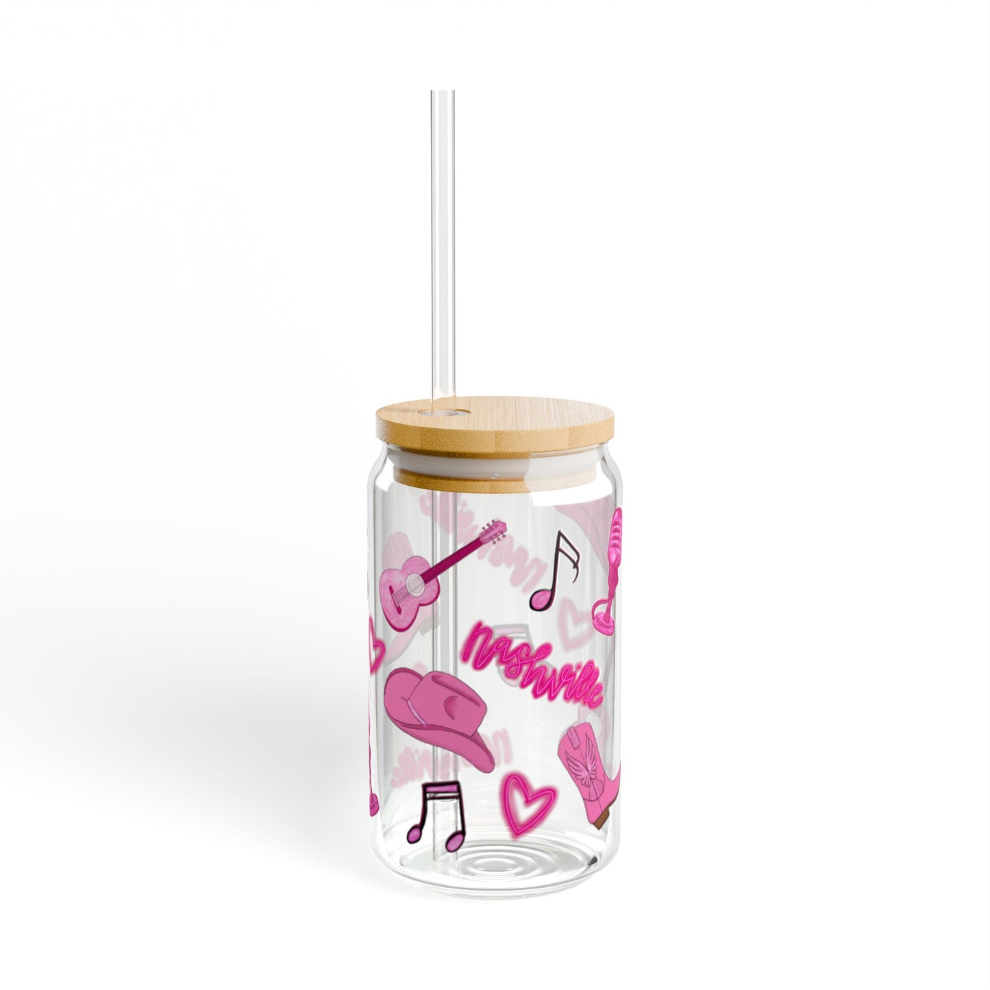 Nashville Pink Music Sipper Glass, Unique Drinkware for Music Lovers, Perfect Gift for Singers, Customizable Glass, 16oz