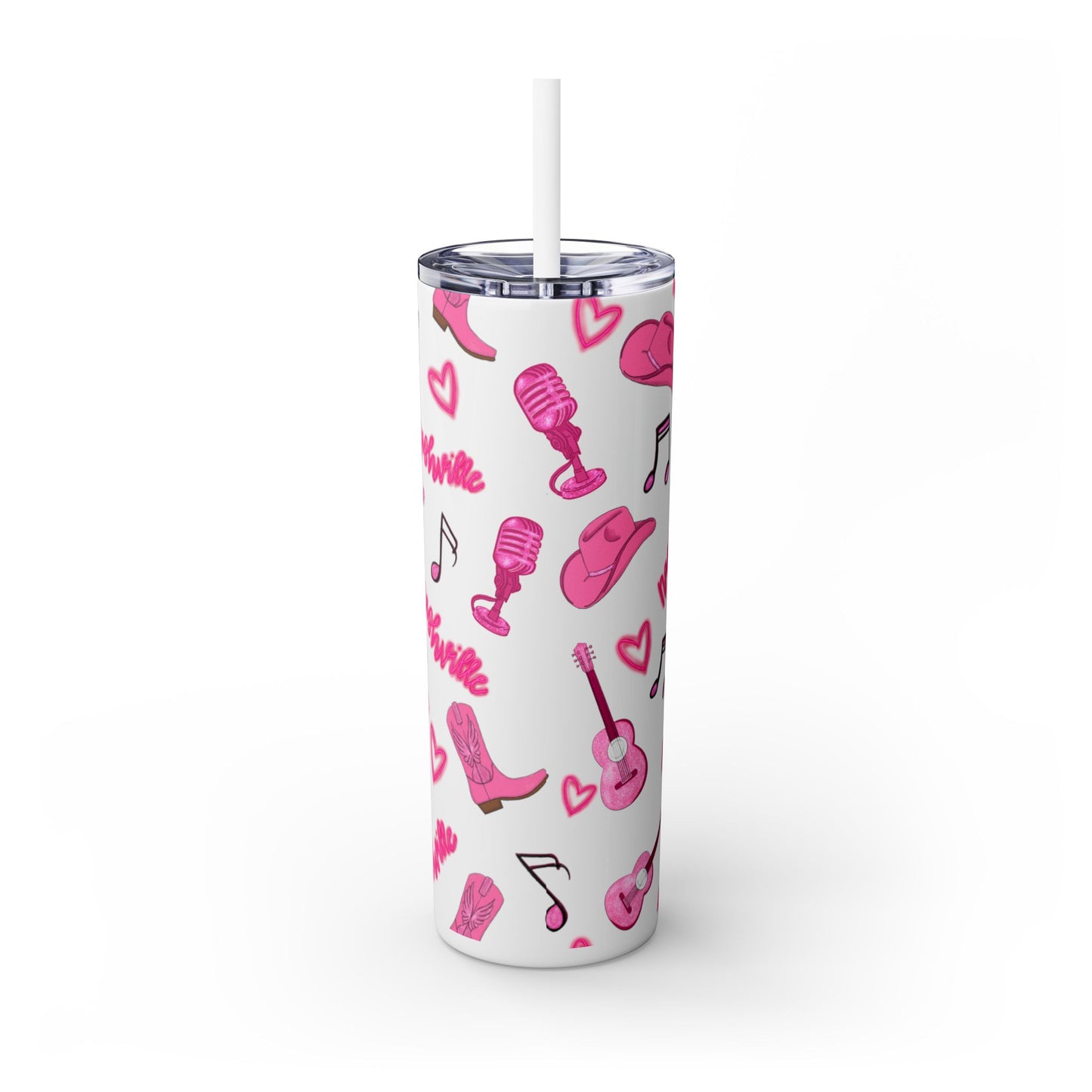 Pink Nashville Themed Skinny Tumbler | 20oz Drink Cup for Concerts, Parties, Gifts, Festivals, or Daily Use