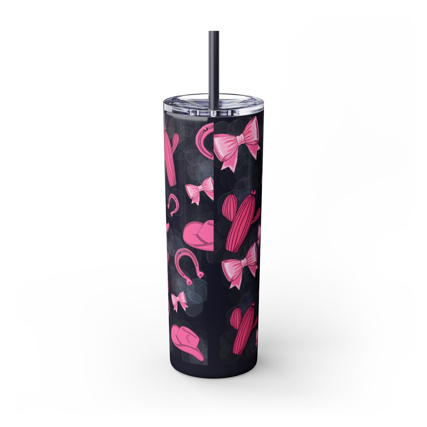 Fun Pink Cowgirl Skinny Tumbler - 20oz, Western Style Drinkware, Cactus and Bow Design, Perfect for Gifts, Summer Parties, or Rodeos