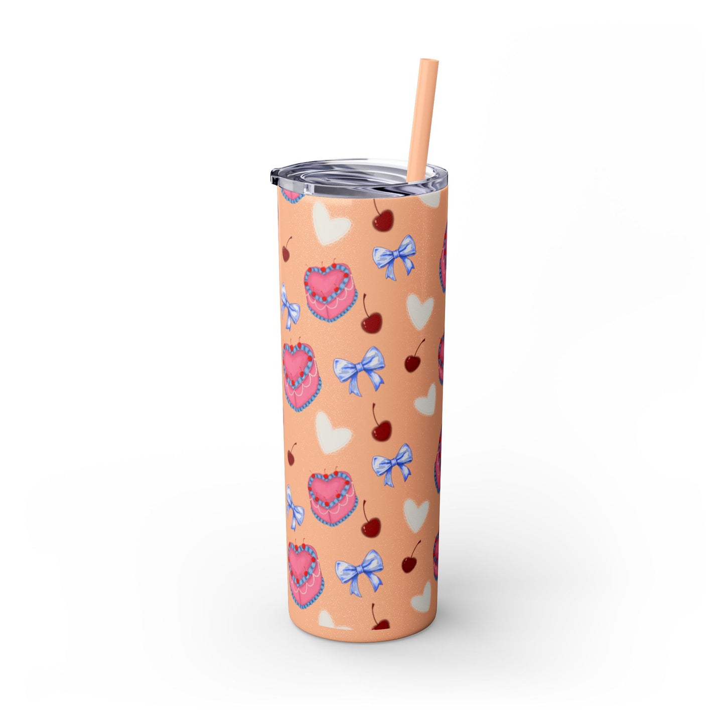 Heart Cake Skinny Tumbler, 20oz | Cute Hearts & Bows Drinkware | Gift for Her, Love Mug, Floral Tumbler, Sweetheart Tumbler