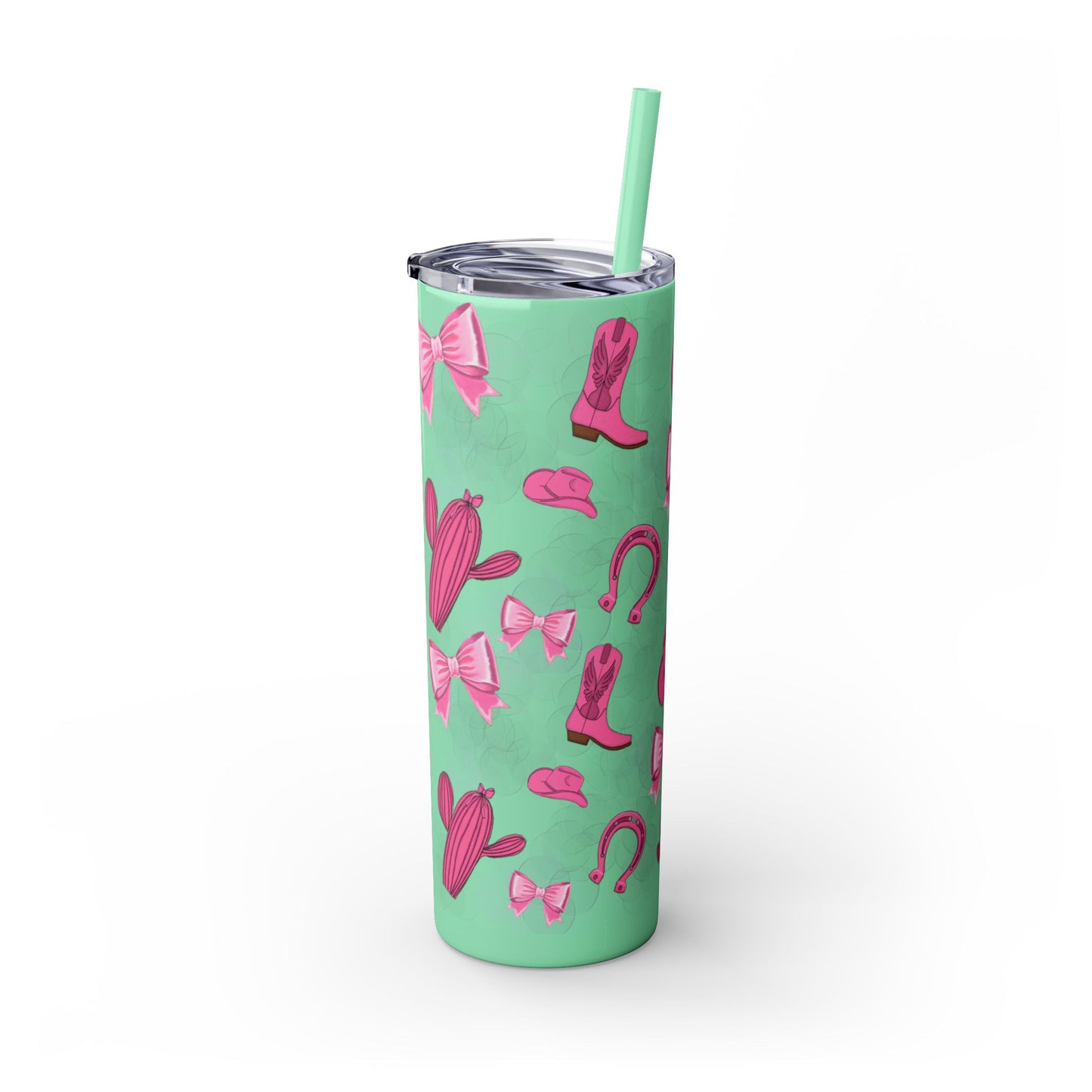 Fun Pink Cowgirl Skinny Tumbler - 20oz, Western Style Drinkware, Cactus and Bow Design, Perfect for Gifts, Summer Parties, or Rodeos