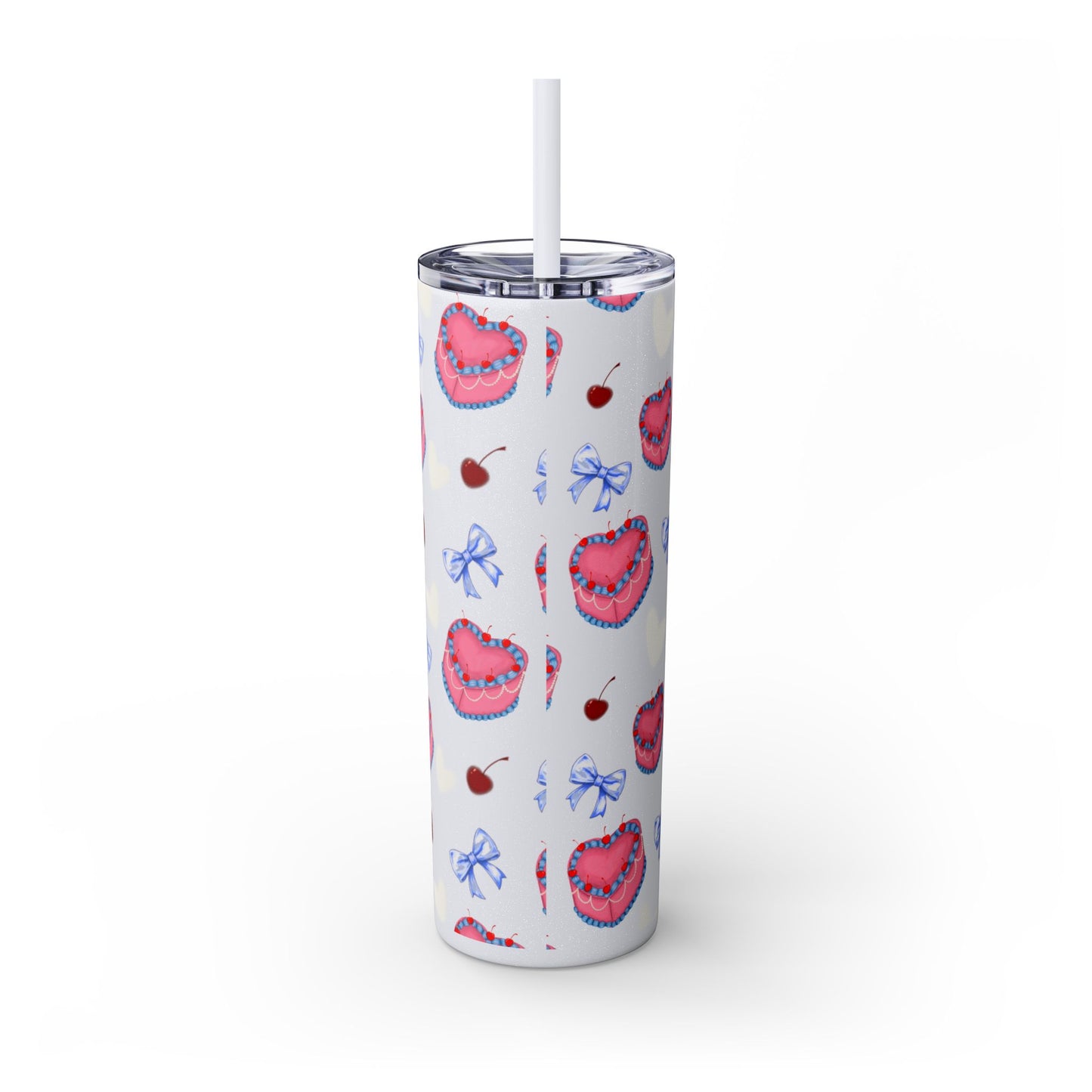 Heart Cake Skinny Tumbler, 20oz | Cute Hearts & Bows Drinkware | Gift for Her, Love Mug, Floral Tumbler, Sweetheart Tumbler