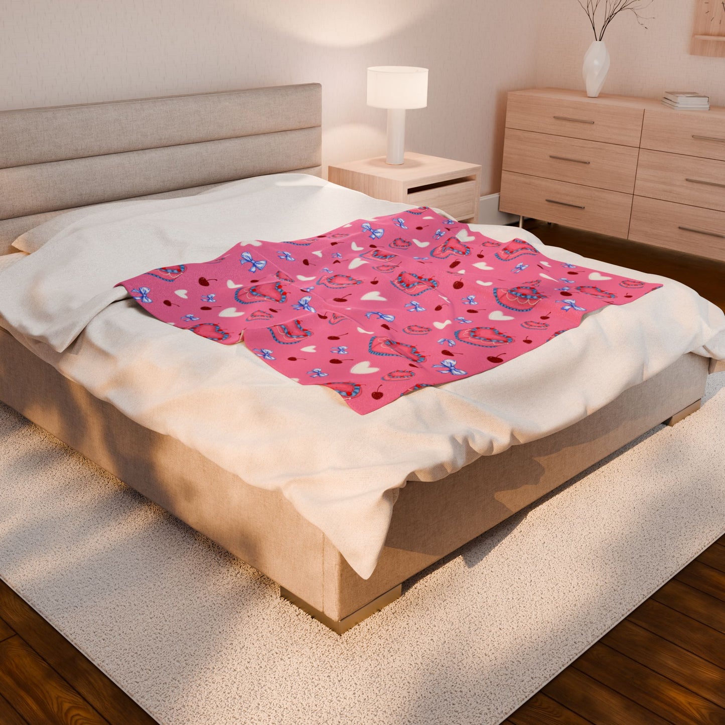 Cute Cake Velveteen Plush Blanket, Cozy Throw Blanket, Kid's Blanket, Valentine's Gift, Soft Decorative Blanket