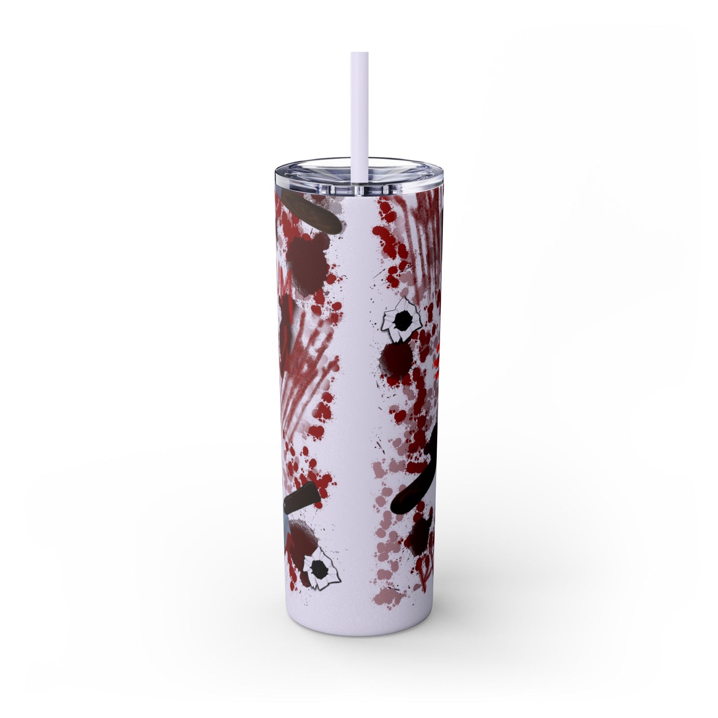 Blood Splatter Print Skinny Tumbler | 20oz Insulated Travel Cup, Unique Gift for Artists, Halloween Decor, Stylish Water Bottle, Revenge Themed