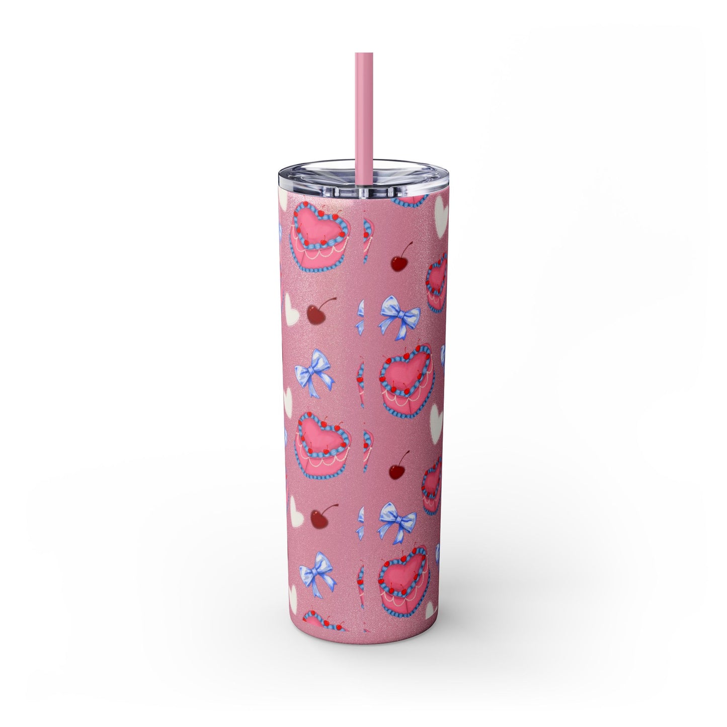 Heart Cake Skinny Tumbler, 20oz | Cute Hearts & Bows Drinkware | Gift for Her, Love Mug, Floral Tumbler, Sweetheart Tumbler