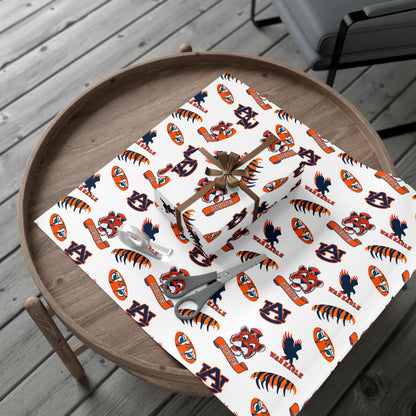 Auburn Tigers Patterned Gift Wrap Paper – Collegiate Football Wrapping Sheets (Includes AU Logos, War Eagle & Tiger Motifs)