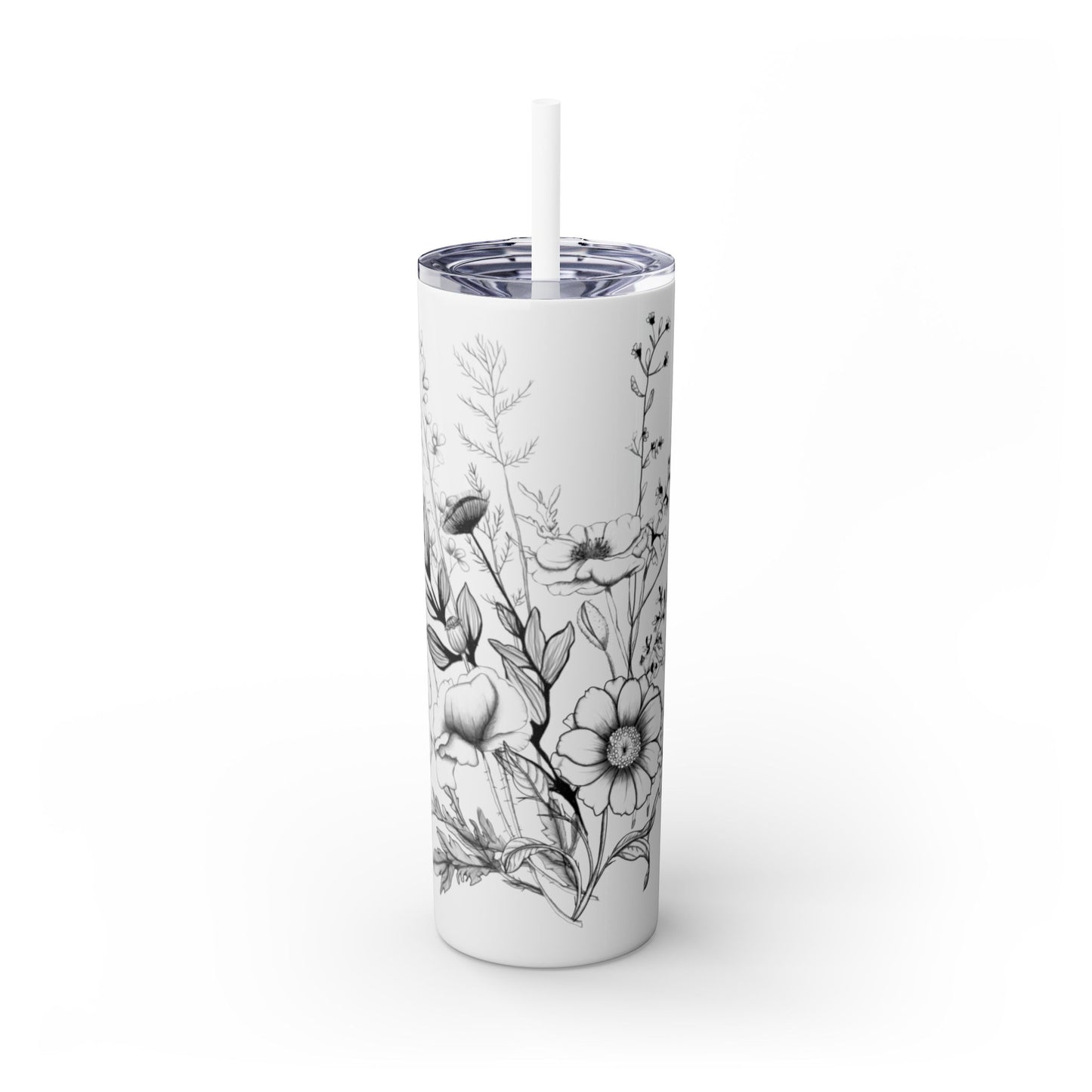 Floral Skinny Tumbler, Elegant Flower Design Drinkware, Perfect for Weddings, Gifts, or Everyday Use