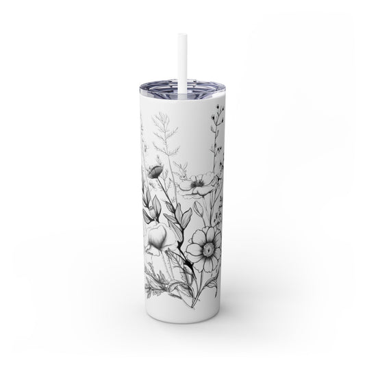 Floral Skinny Tumbler, Elegant Flower Design Drinkware, Perfect for Weddings, Gifts, or Everyday Use