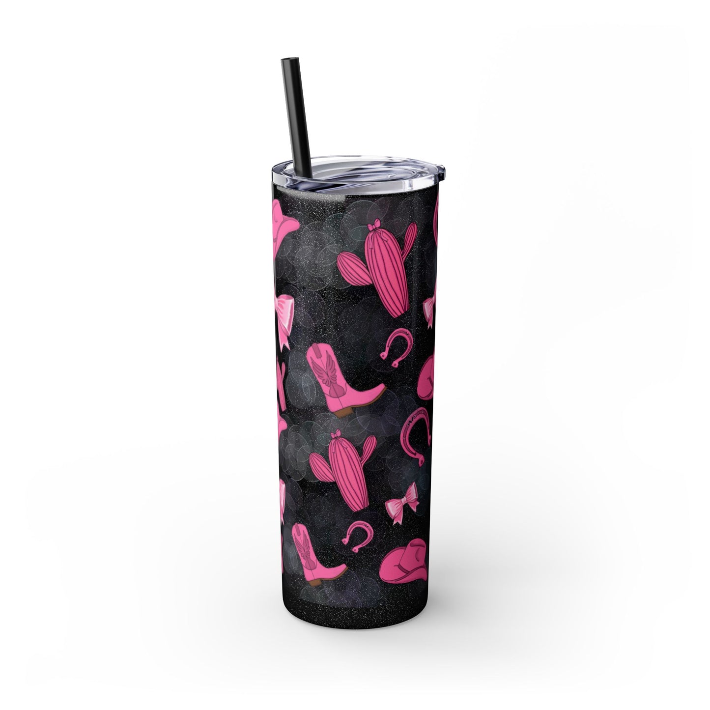 Fun Pink Cowgirl Skinny Tumbler - 20oz, Western Style Drinkware, Cactus and Bow Design, Perfect for Gifts, Summer Parties, or Rodeos