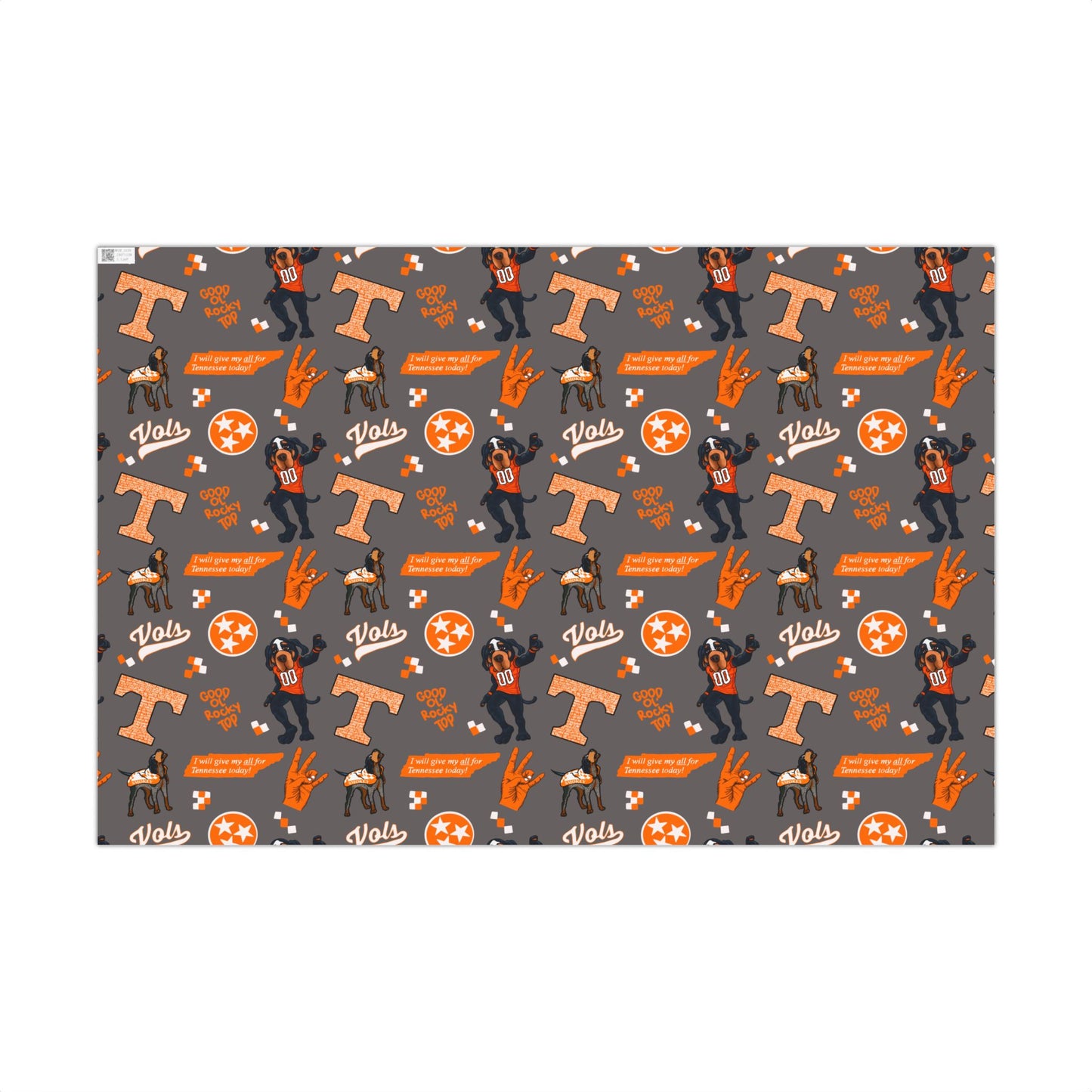 Tennessee Vols Gift Wrap Paper – Orange & Gray College Sports Wrapping Paper with Mascot, T & 'Vols' Logos