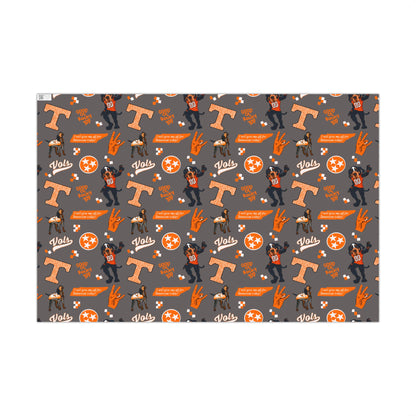 Tennessee Vols Gift Wrap Paper – Orange & Gray College Sports Wrapping Paper with Mascot, T & 'Vols' Logos