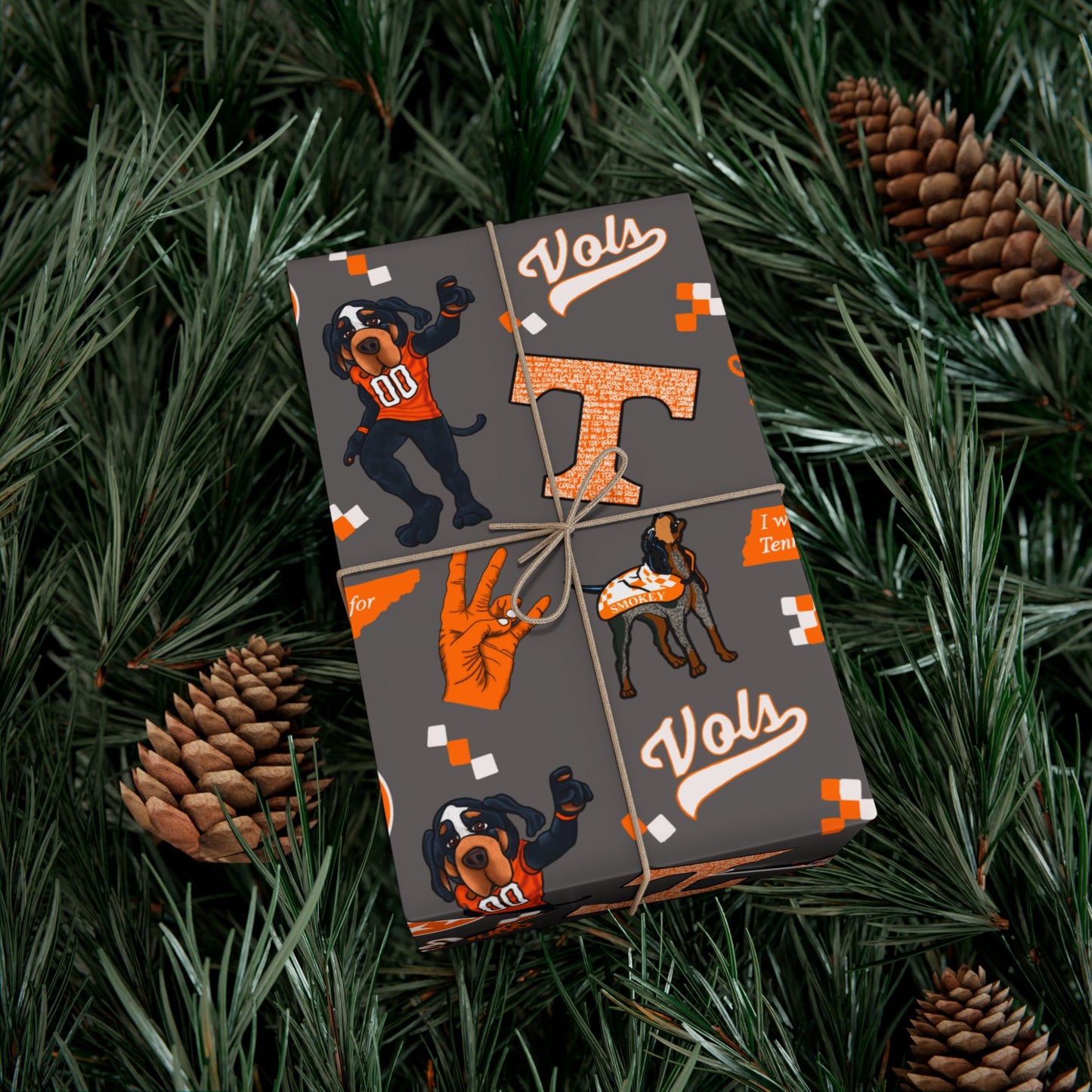 Tennessee Vols Gift Wrap Paper – Orange & Gray College Sports Wrapping Paper with Mascot, T & 'Vols' Logos
