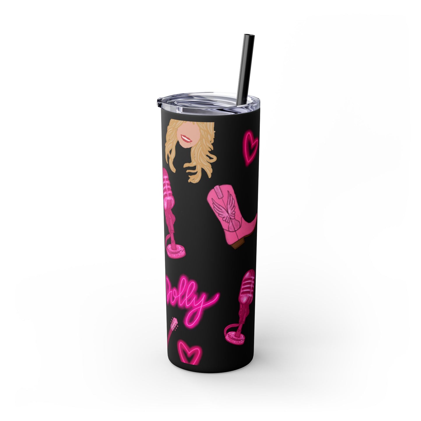Dolly Parton Tumbler, 20oz Skinny Drinkware with Straw, Perfect for Concerts, Gifts for Music Lovers, Cute Pink Design, Fun Party Favor