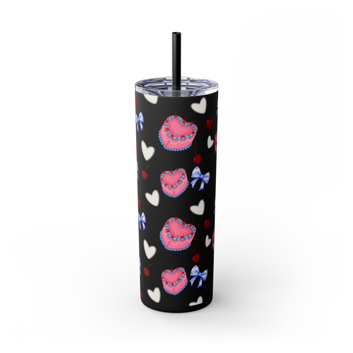 Heart Cake Skinny Tumbler, 20oz | Cute Hearts & Bows Drinkware | Gift for Her, Love Mug, Floral Tumbler, Sweetheart Tumbler