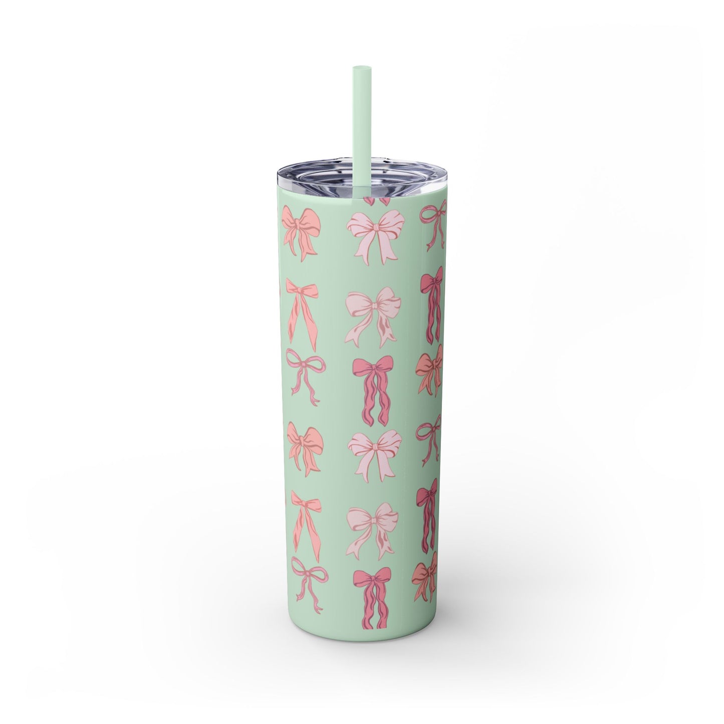 Cute Bow Pattern Skinny Tumbler, 20oz Travel Mug, Gift for Her, Bridesmaid Gift, Bachelorette Party Favor, Hydration Cup