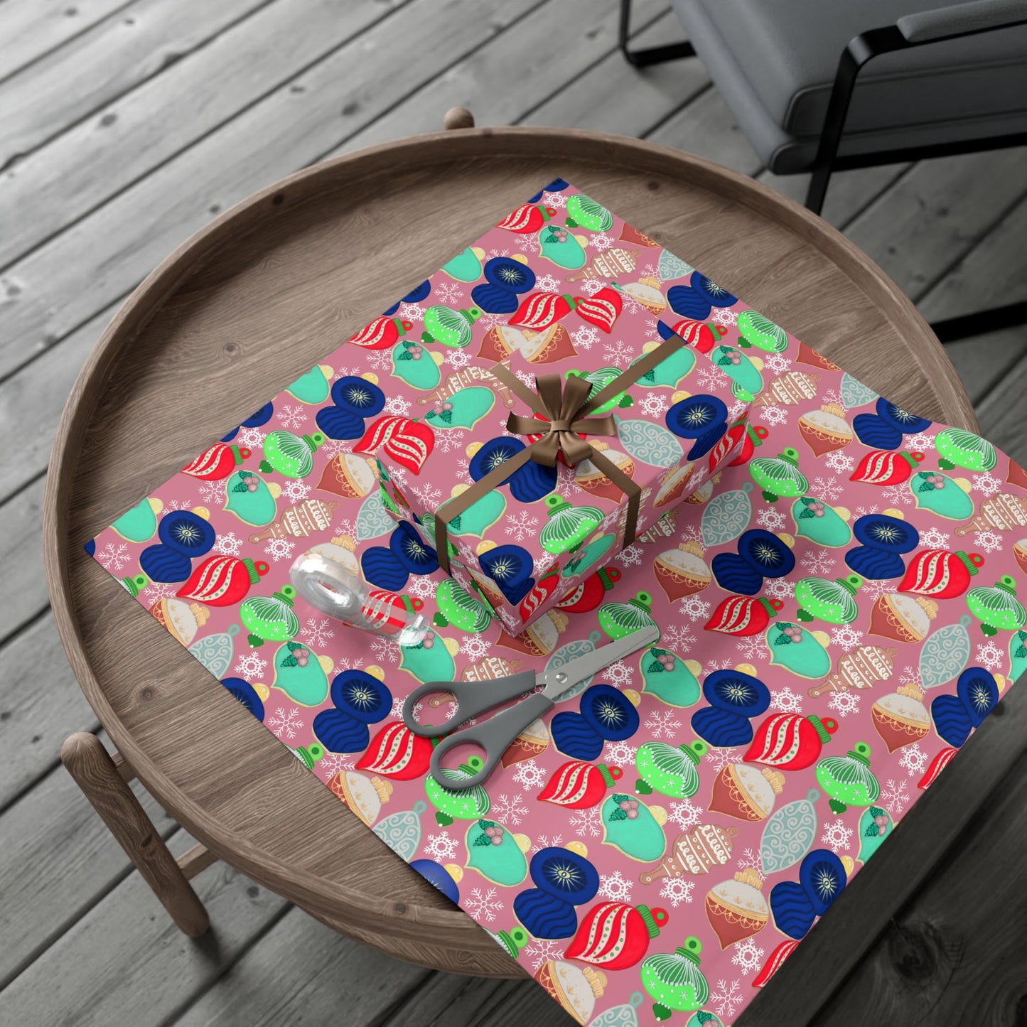 Cookie Holiday Ornament Gift Wrap Paper — Pink Retro Bauble Pattern