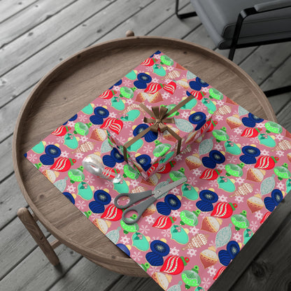 Cookie Holiday Ornament Gift Wrap Paper — Pink Retro Bauble Pattern