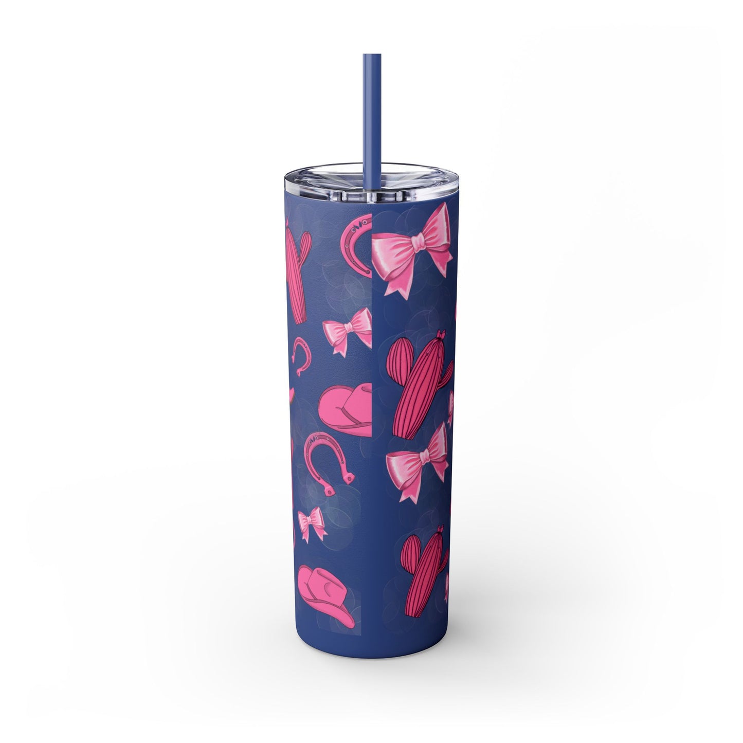 Fun Pink Cowgirl Skinny Tumbler - 20oz, Western Style Drinkware, Cactus and Bow Design, Perfect for Gifts, Summer Parties, or Rodeos