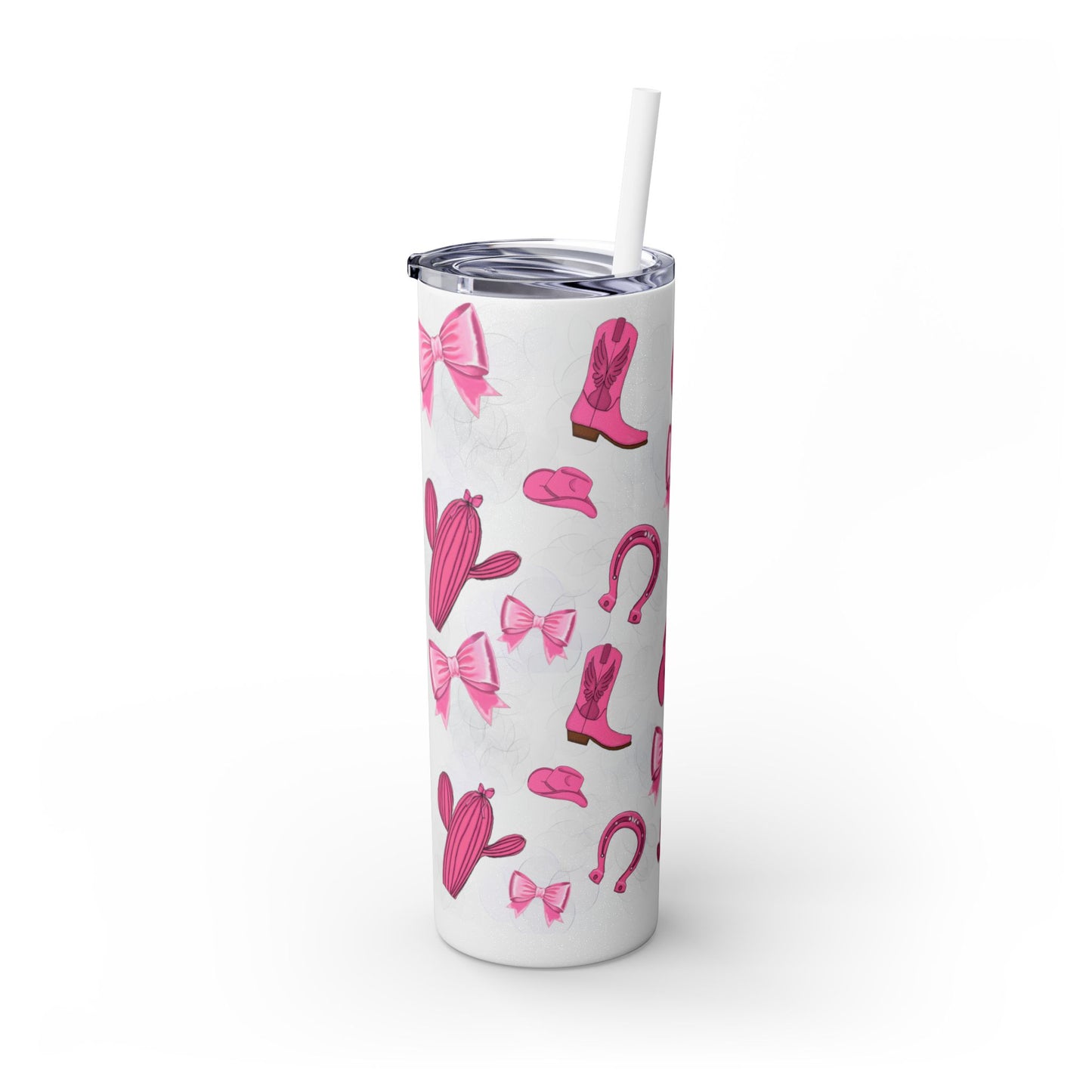 Fun Pink Cowgirl Skinny Tumbler - 20oz, Western Style Drinkware, Cactus and Bow Design, Perfect for Gifts, Summer Parties, or Rodeos
