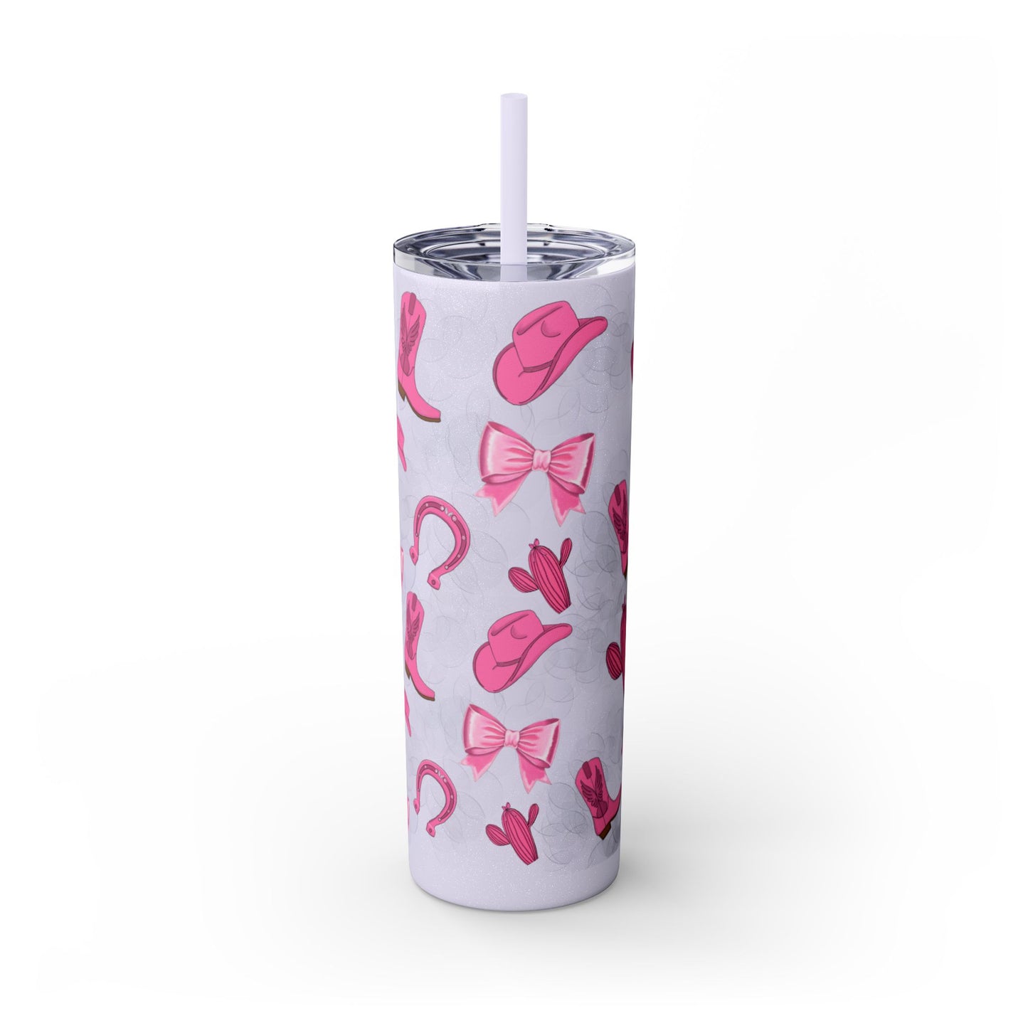 Fun Pink Cowgirl Skinny Tumbler - 20oz, Western Style Drinkware, Cactus and Bow Design, Perfect for Gifts, Summer Parties, or Rodeos
