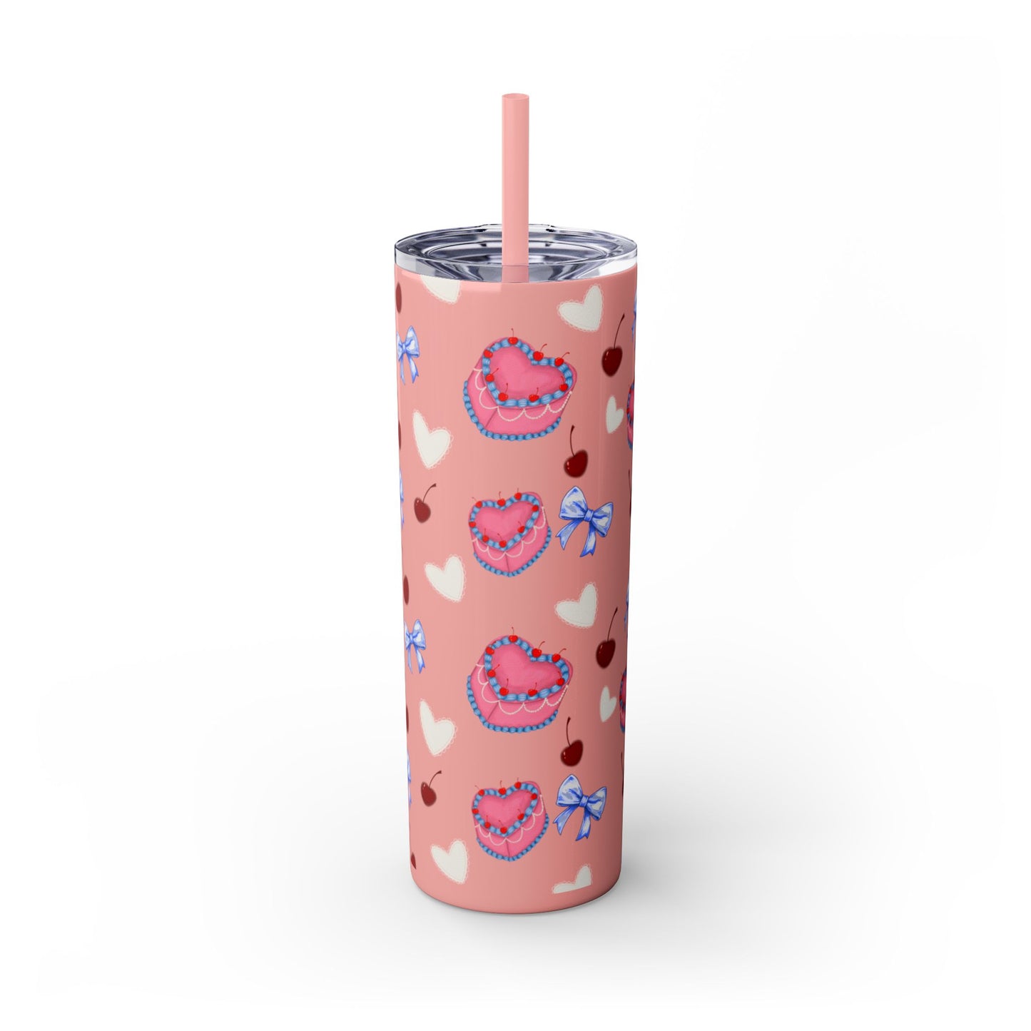 Heart Cake Skinny Tumbler, 20oz | Cute Hearts & Bows Drinkware | Gift for Her, Love Mug, Floral Tumbler, Sweetheart Tumbler