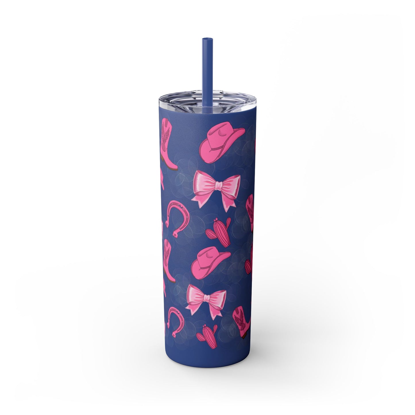 Fun Pink Cowgirl Skinny Tumbler - 20oz, Western Style Drinkware, Cactus and Bow Design, Perfect for Gifts, Summer Parties, or Rodeos