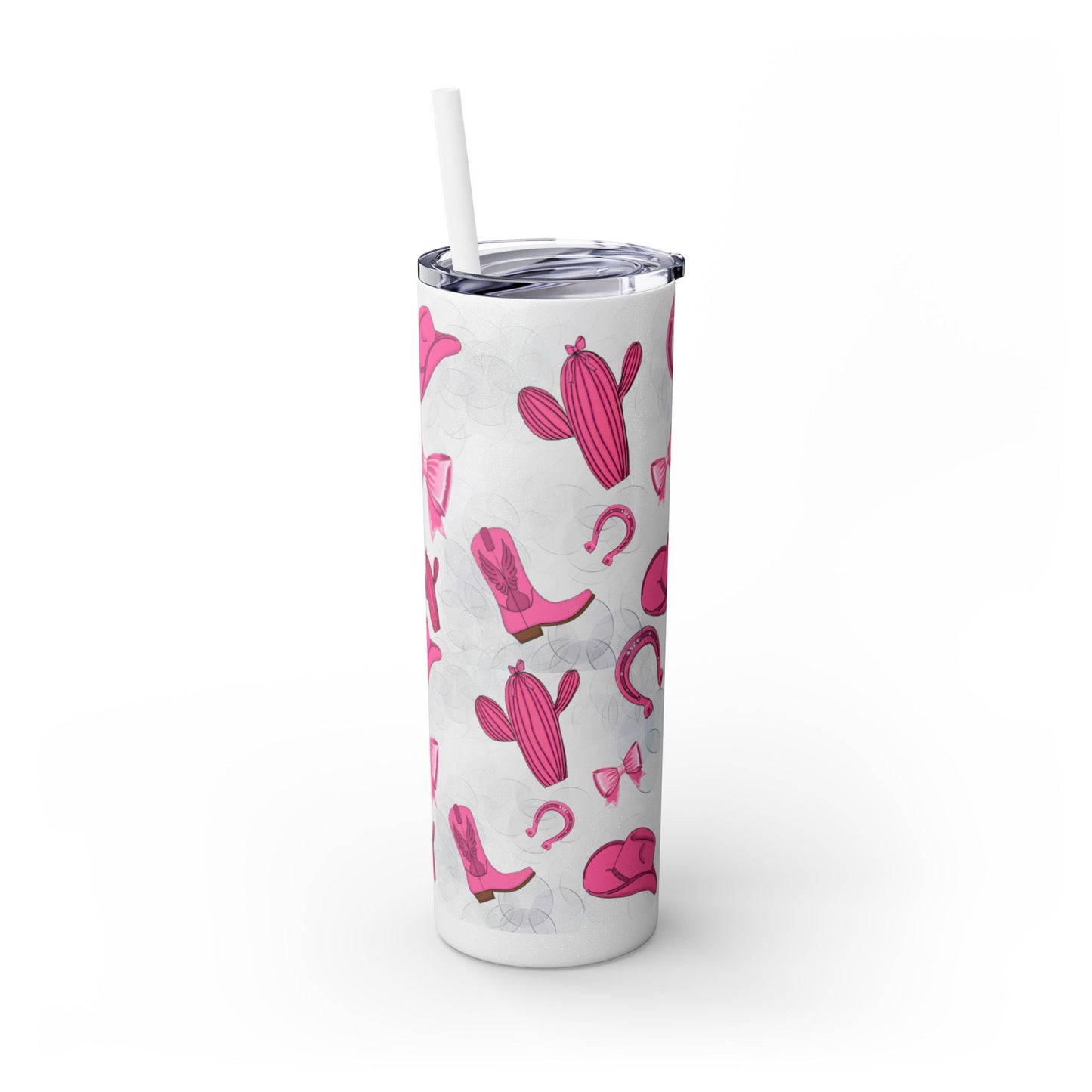 Fun Pink Cowgirl Skinny Tumbler - 20oz, Western Style Drinkware, Cactus and Bow Design, Perfect for Gifts, Summer Parties, or Rodeos