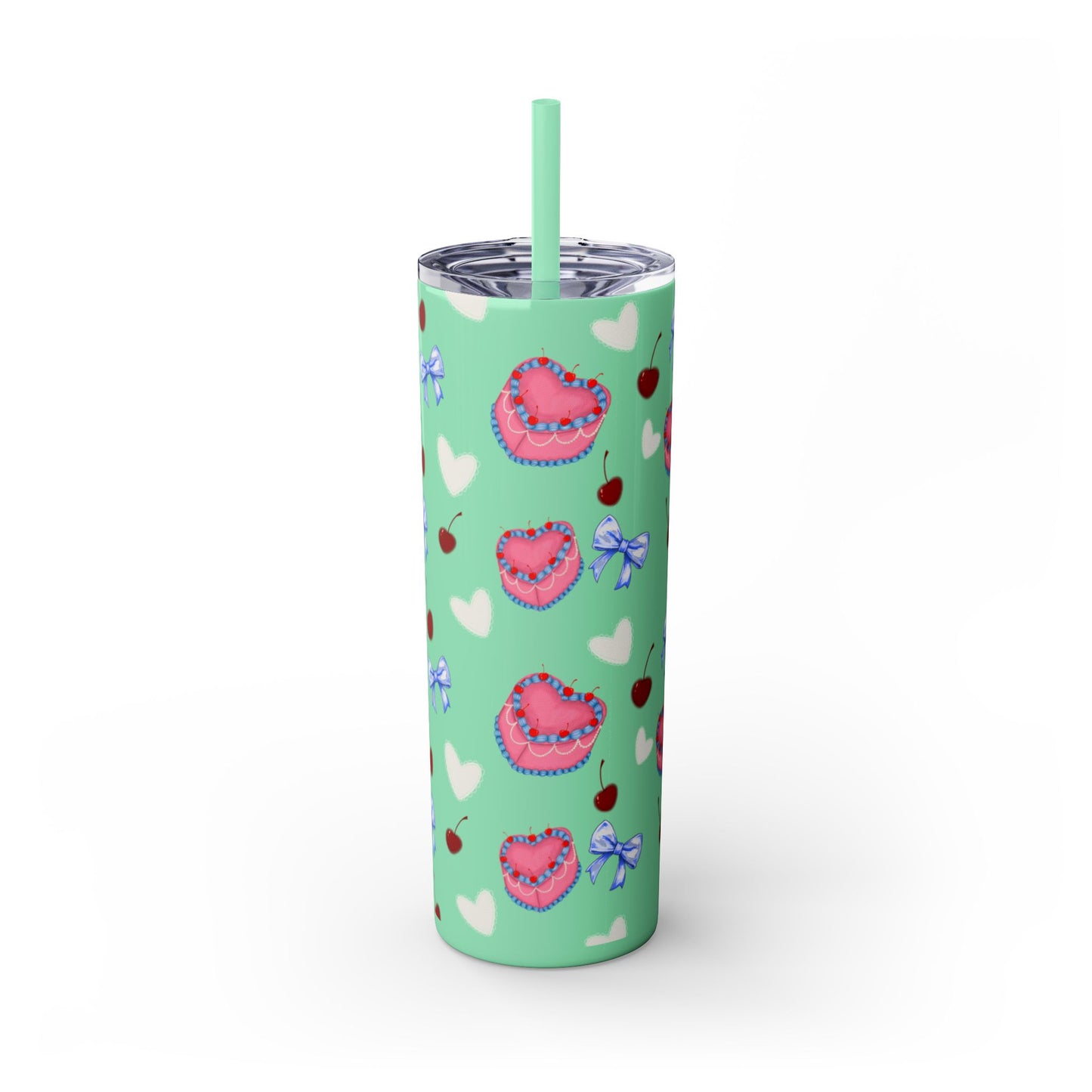 Heart Cake Skinny Tumbler, 20oz | Cute Hearts & Bows Drinkware | Gift for Her, Love Mug, Floral Tumbler, Sweetheart Tumbler