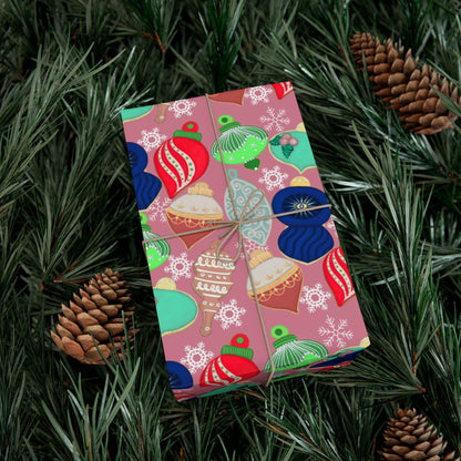 Cookie Holiday Ornament Gift Wrap Paper — Pink Retro Bauble Pattern