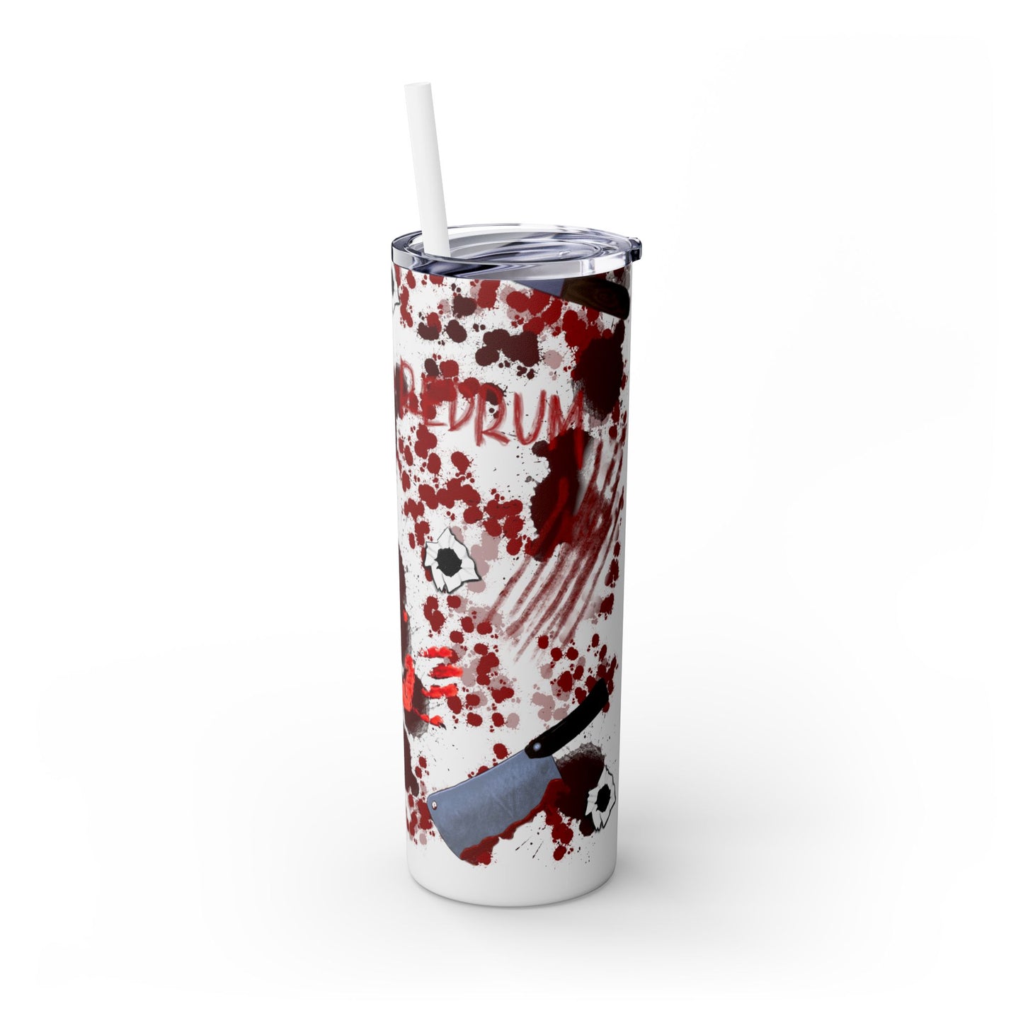 Blood Splatter Print Skinny Tumbler | 20oz Insulated Travel Cup, Unique Gift for Artists, Halloween Decor, Stylish Water Bottle, Revenge Themed