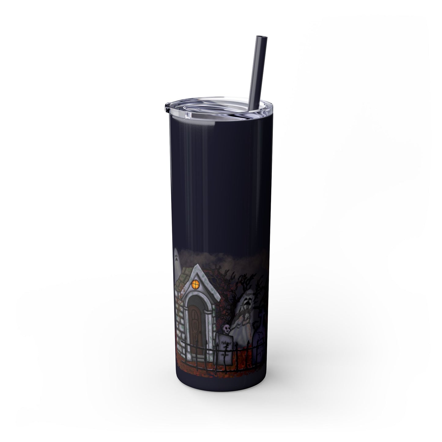 Graveyard Skinny Tumbler with Straw, Haunted House Design for Witchy Gatherings, 20oz Travel Mug, Trick or Treat Accessories, [...]