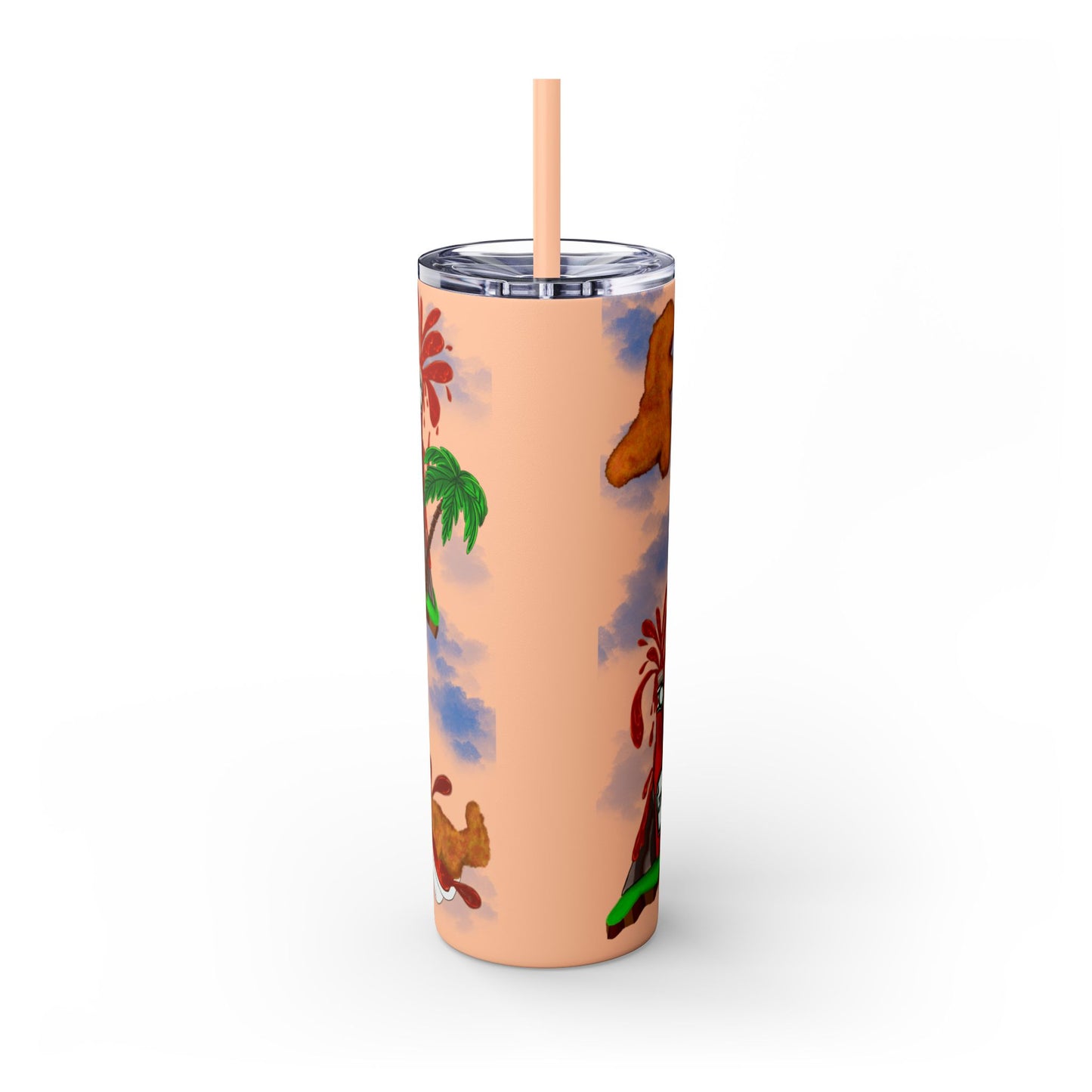 Dino Nuggets Tropical Themed Skinny Tumbler with Straw, 20oz | Fun Vacation Drinkware, Summer, Hawaiian Party, Gift for Beach Lovers