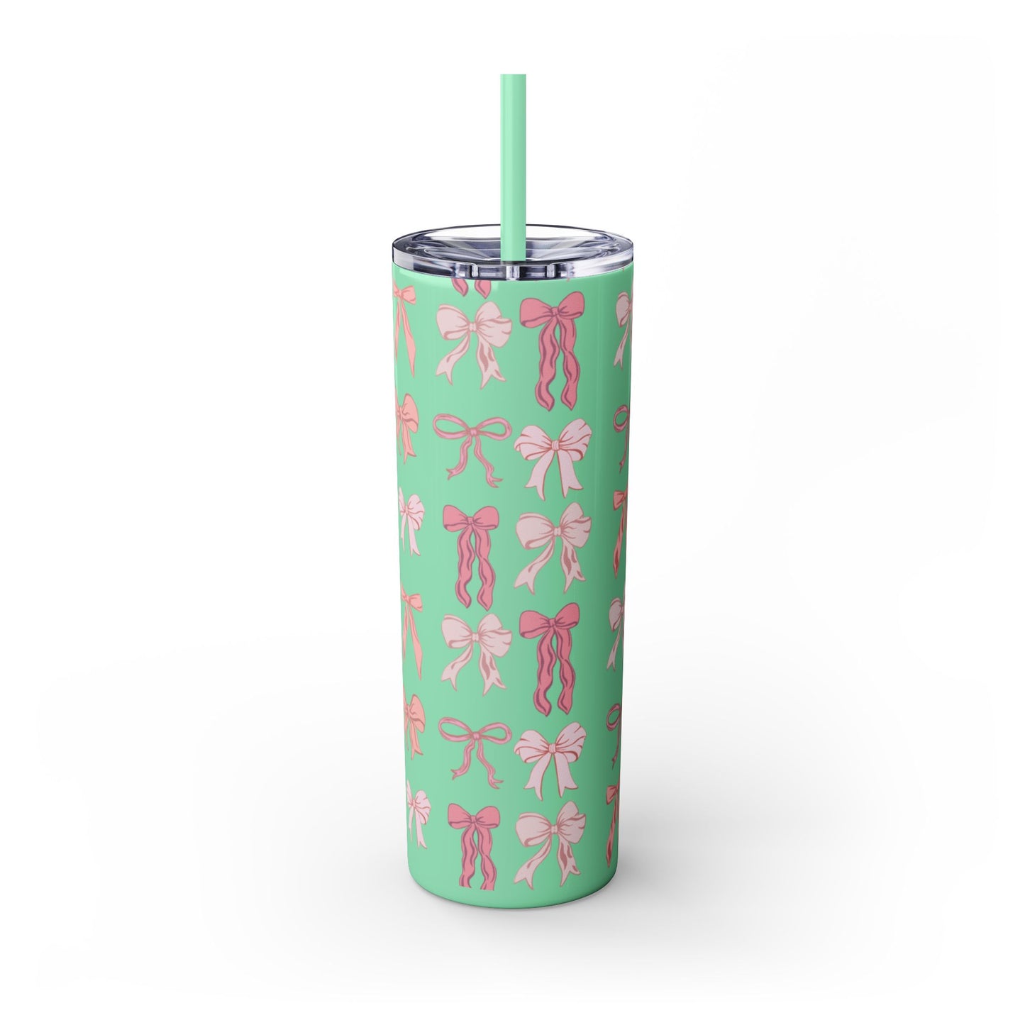 Cute Bow Pattern Skinny Tumbler, 20oz Travel Mug, Gift for Her, Bridesmaid Gift, Bachelorette Party Favor, Hydration Cup