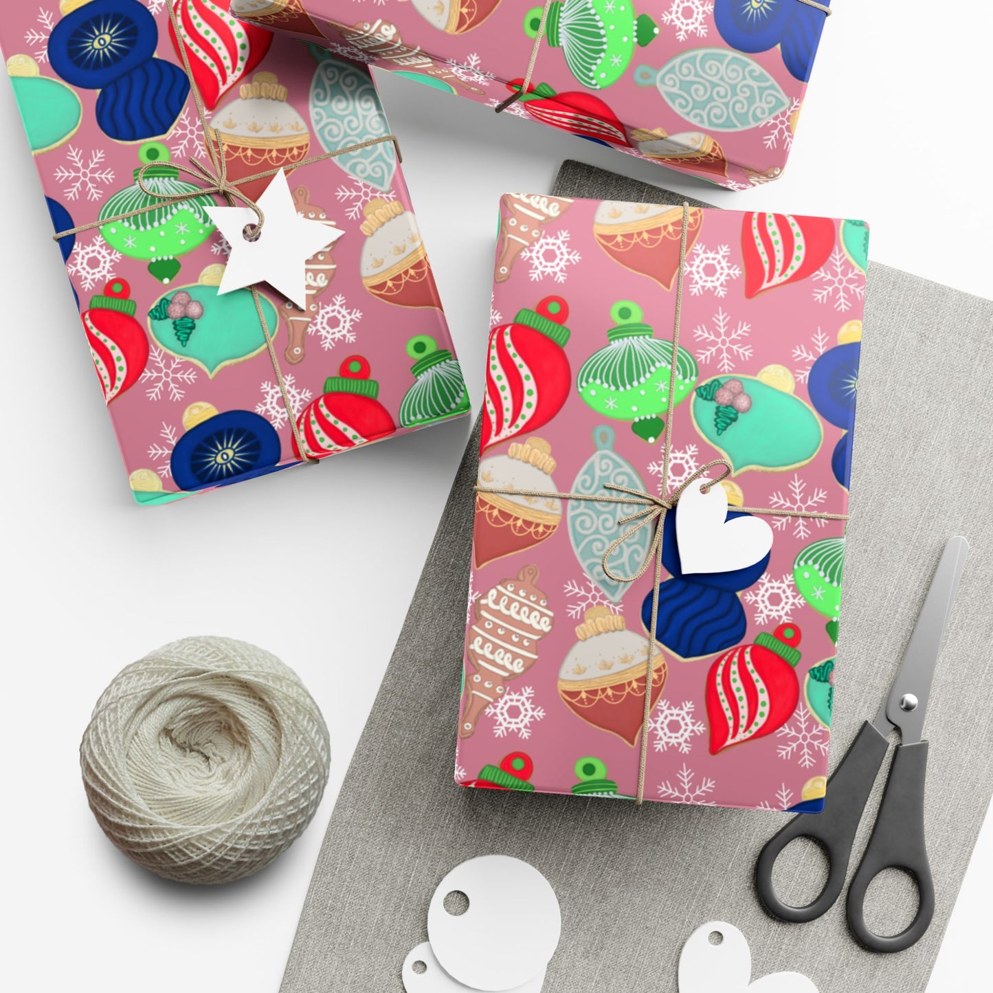 Cookie Holiday Ornament Gift Wrap Paper — Pink Retro Bauble Pattern