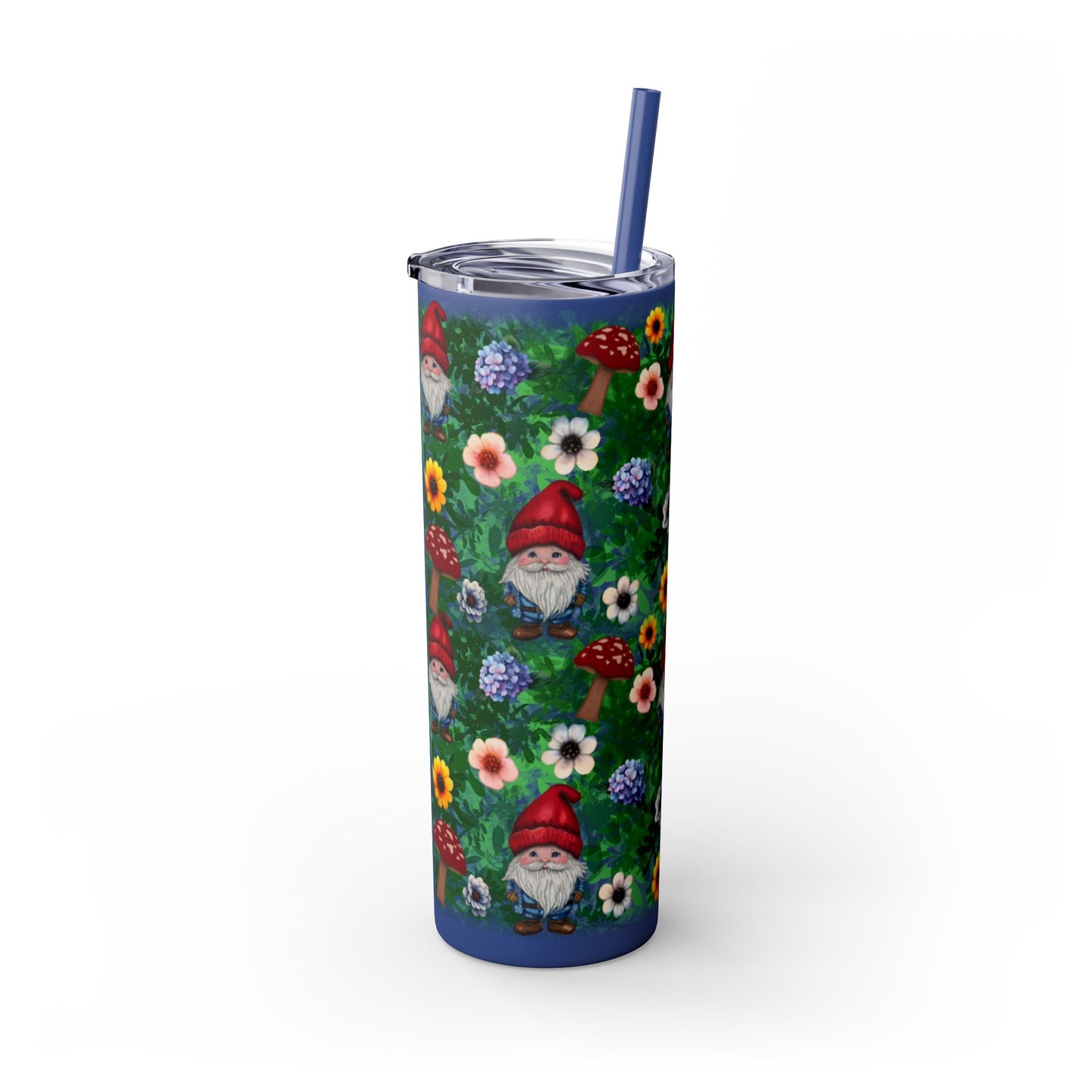 Whimsical Gnome Skinny Tumbler with Straw, Perfect for Garden Lovers, Cute Gift for Birthdays, Summer Drinks, Floral Design