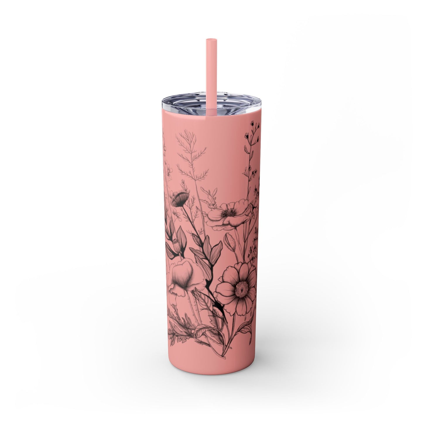 Floral Skinny Tumbler, Elegant Flower Design Drinkware, Perfect for Weddings, Gifts, or Everyday Use